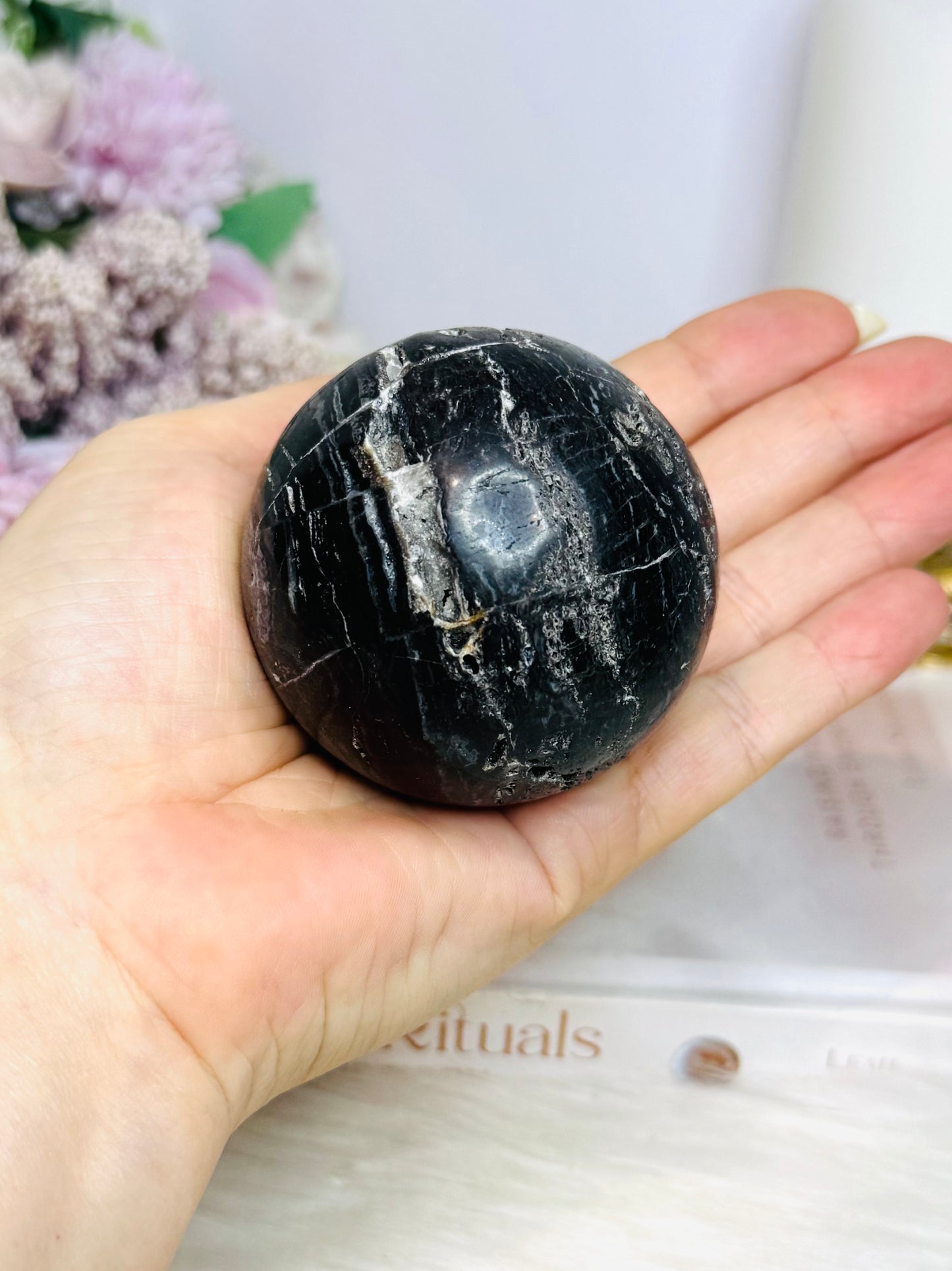 Black Sphalerite Druzy Sphere on Stand