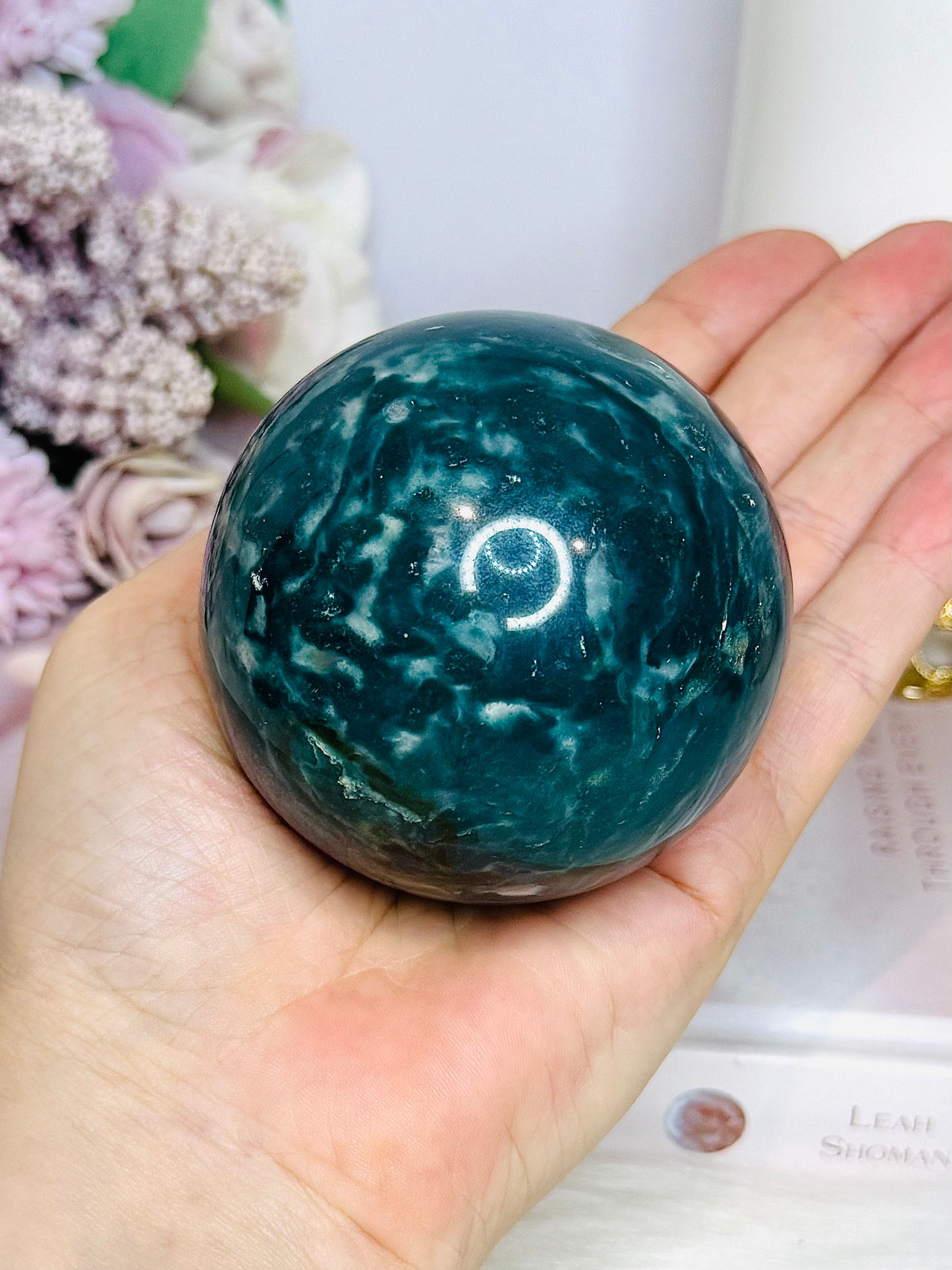 Large Green Jasper Sphere On Stand 432g