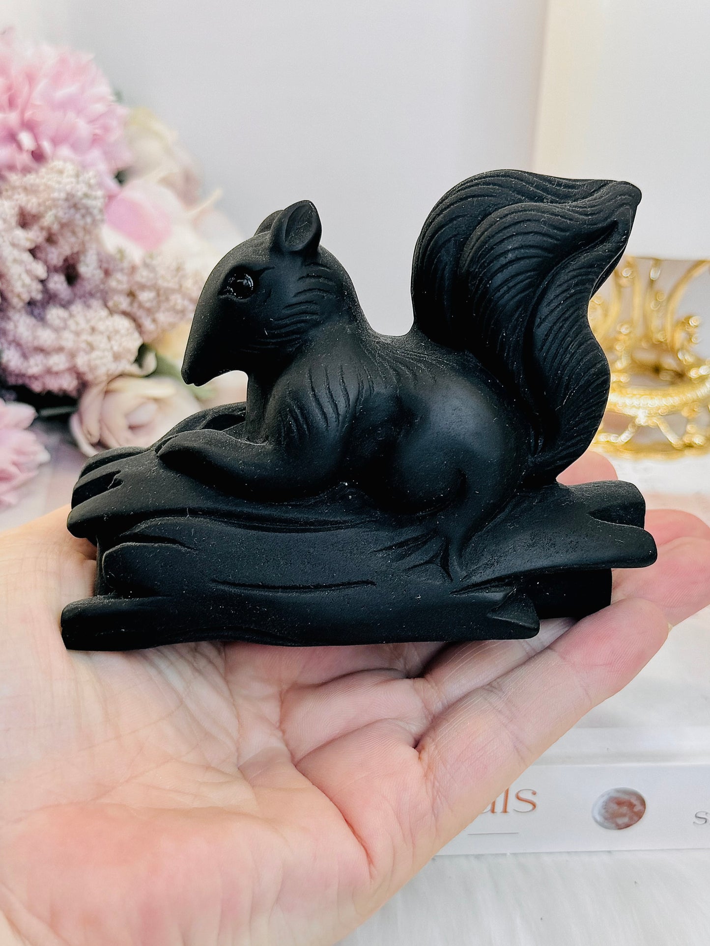 A Protective Stone ~ Perfectly Carved Black Tourmaline Squirrel 368grams