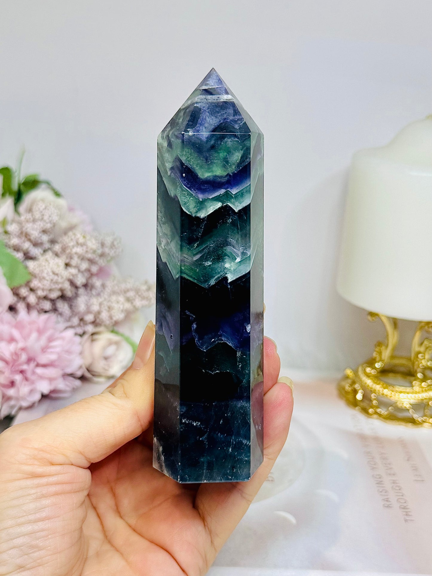 High Grade Rainbow Fluorite Tower 345g 13cm