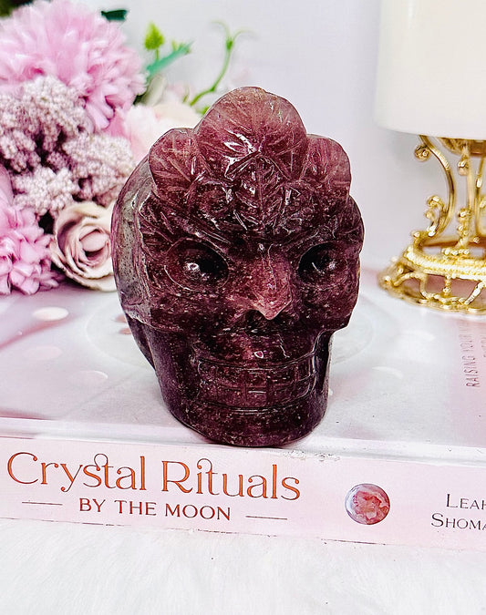 My Fave!!! Awesome Strawberry Quartz Masked Carved Skull 576grams