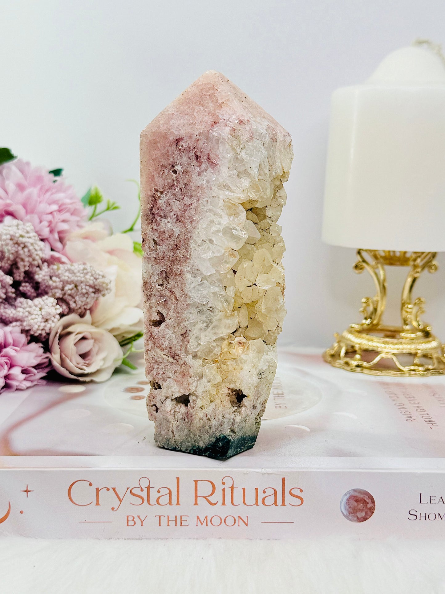 Chunky Tall 14cm Natural Druzy Pink Amethyst Tower (slight chip in tip)