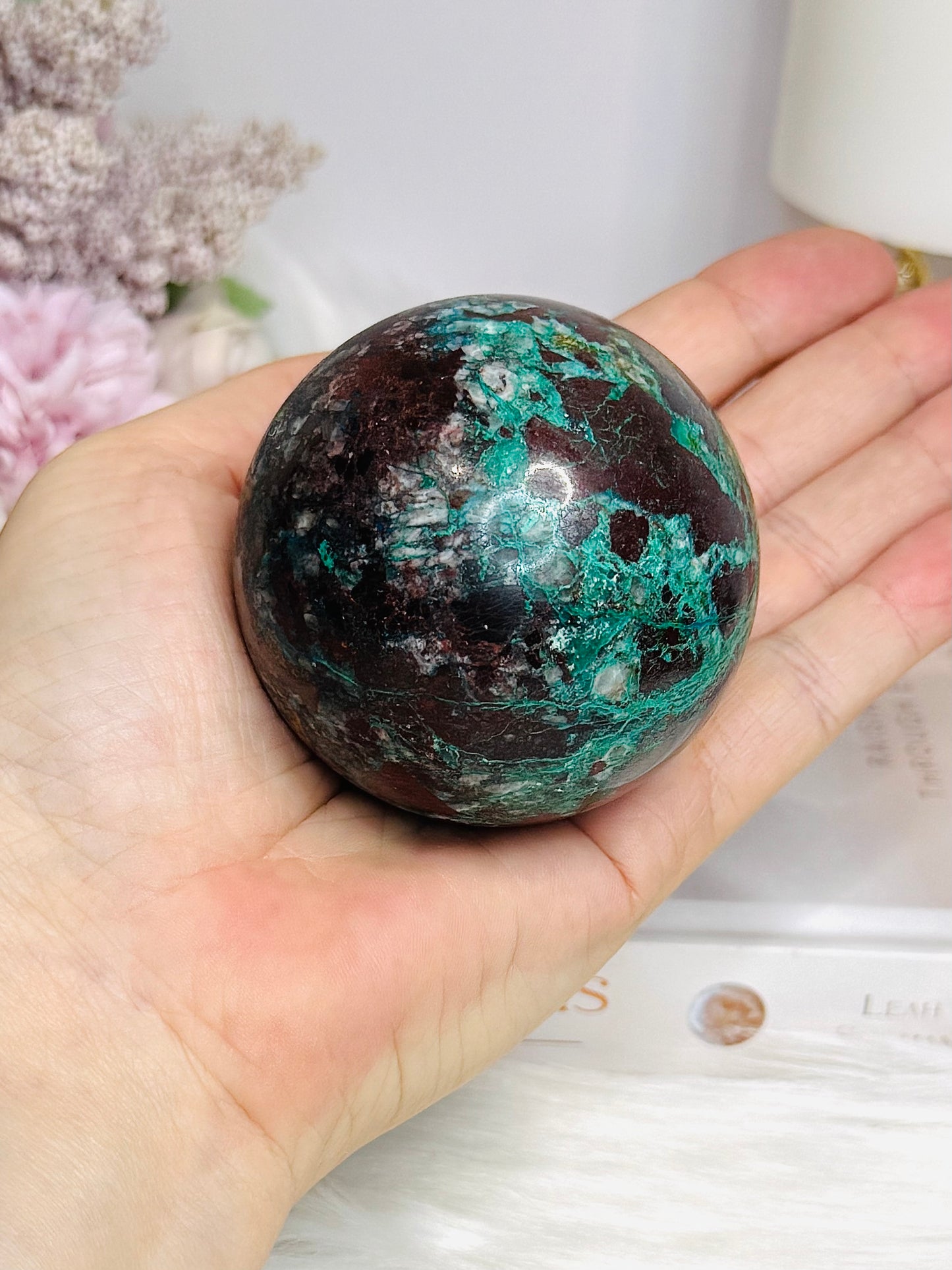 Large Natural Chrysocolla Sphere on Stand 327g