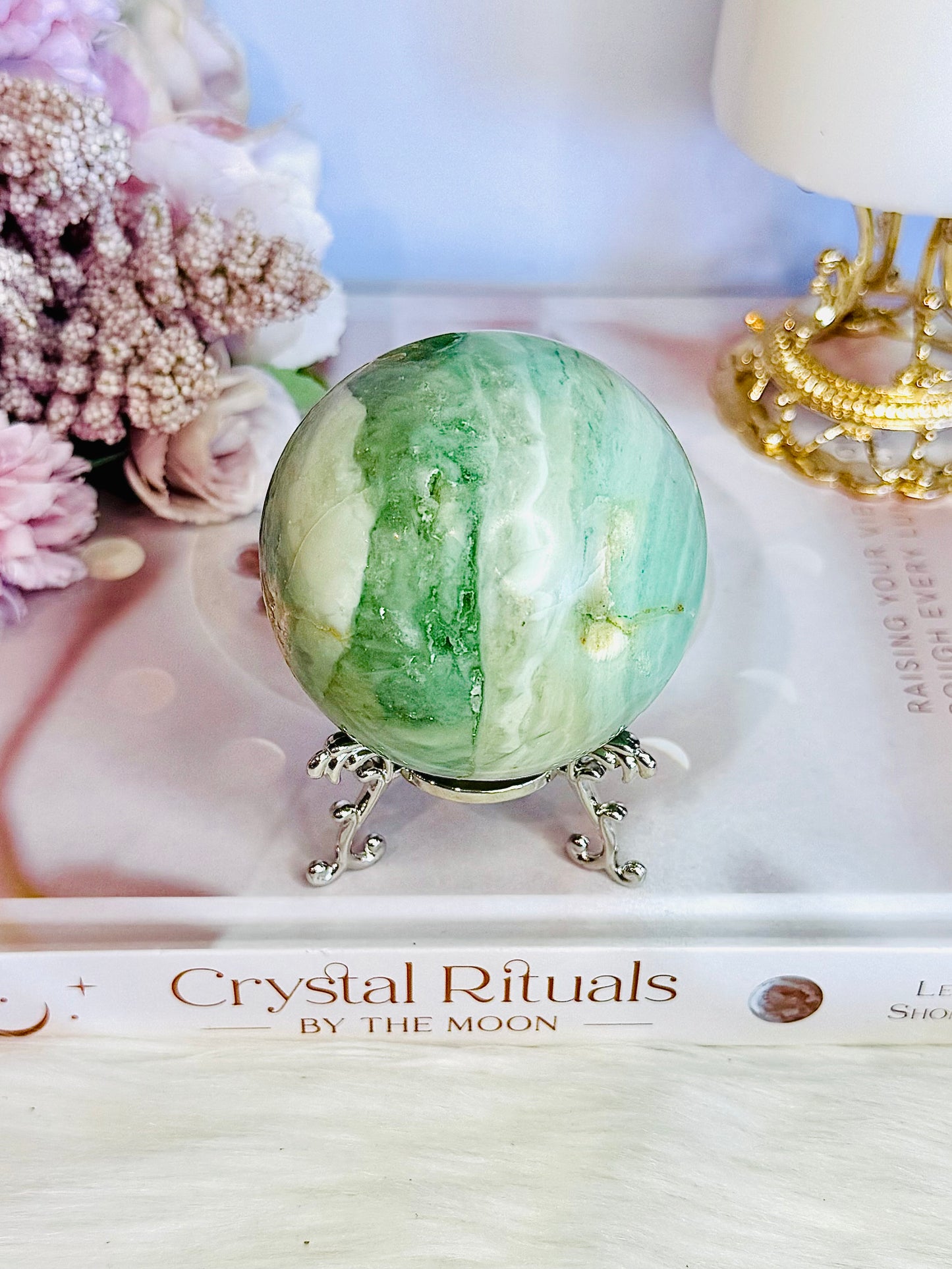 Beautiful Natural Variscite Sphere On Stand 381grams