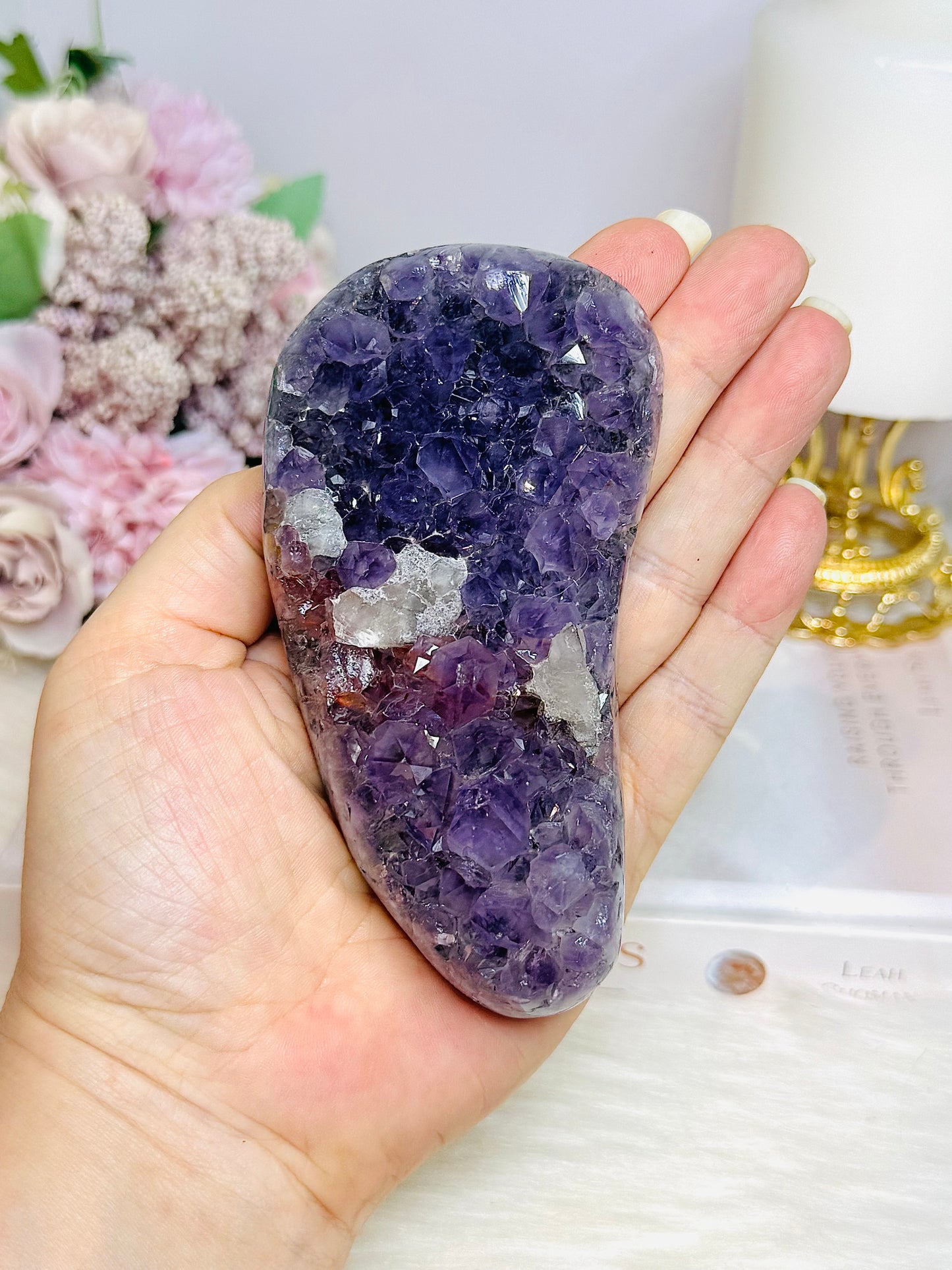 Amethyst Cluster with Calcite Natural Slab