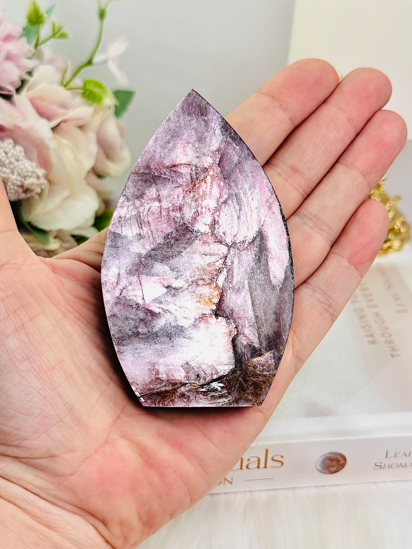 Natural High Grade Purple Mica Carved Flame 9cm