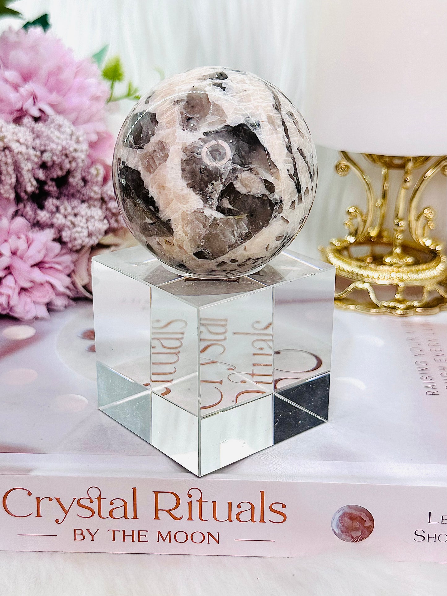 Beautiful Pink Zebra Jasper Sphere on Stand (Stand in pic is display only)