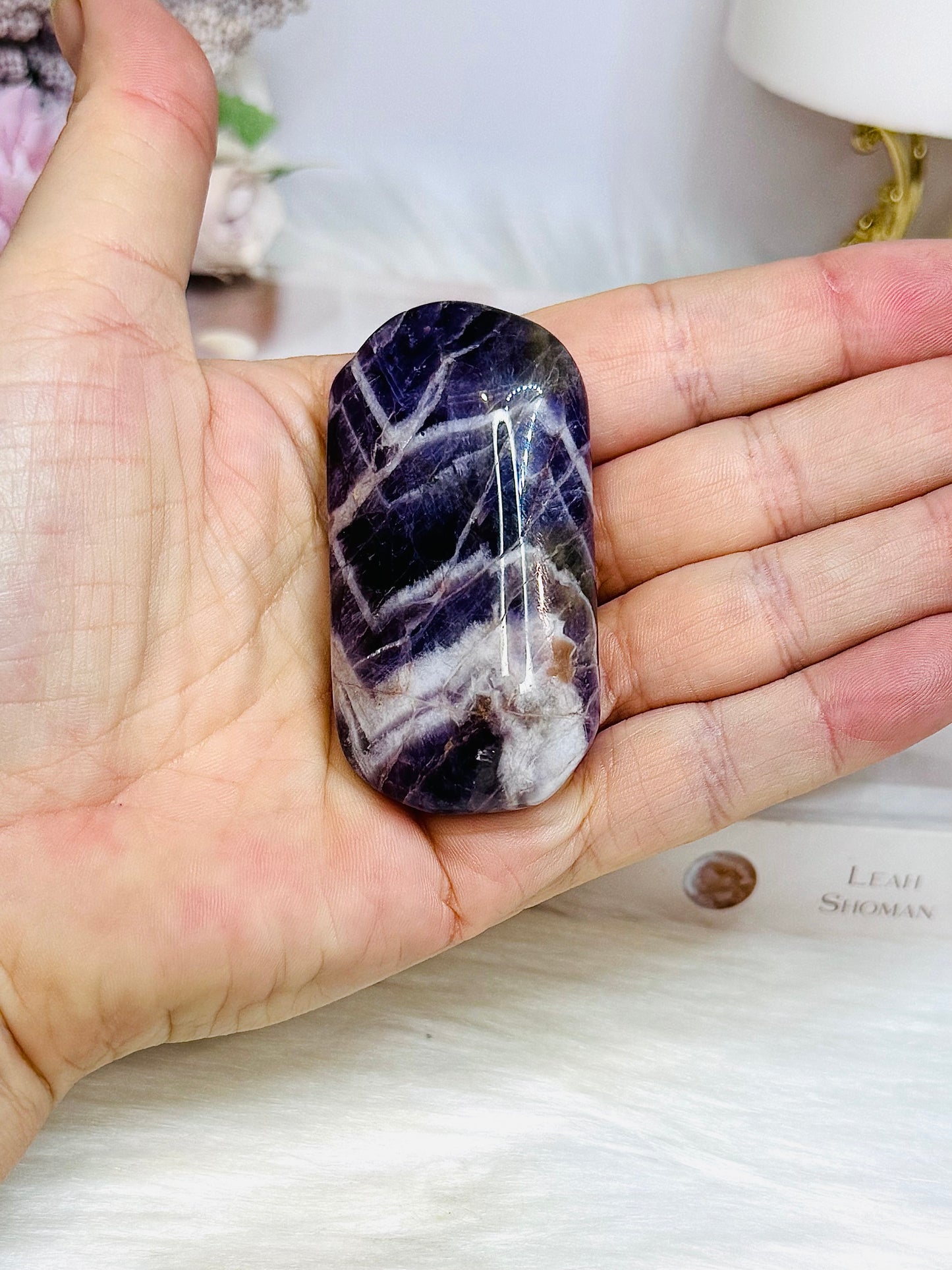 Chevron Amethyst Palm Stone (stand is display only)