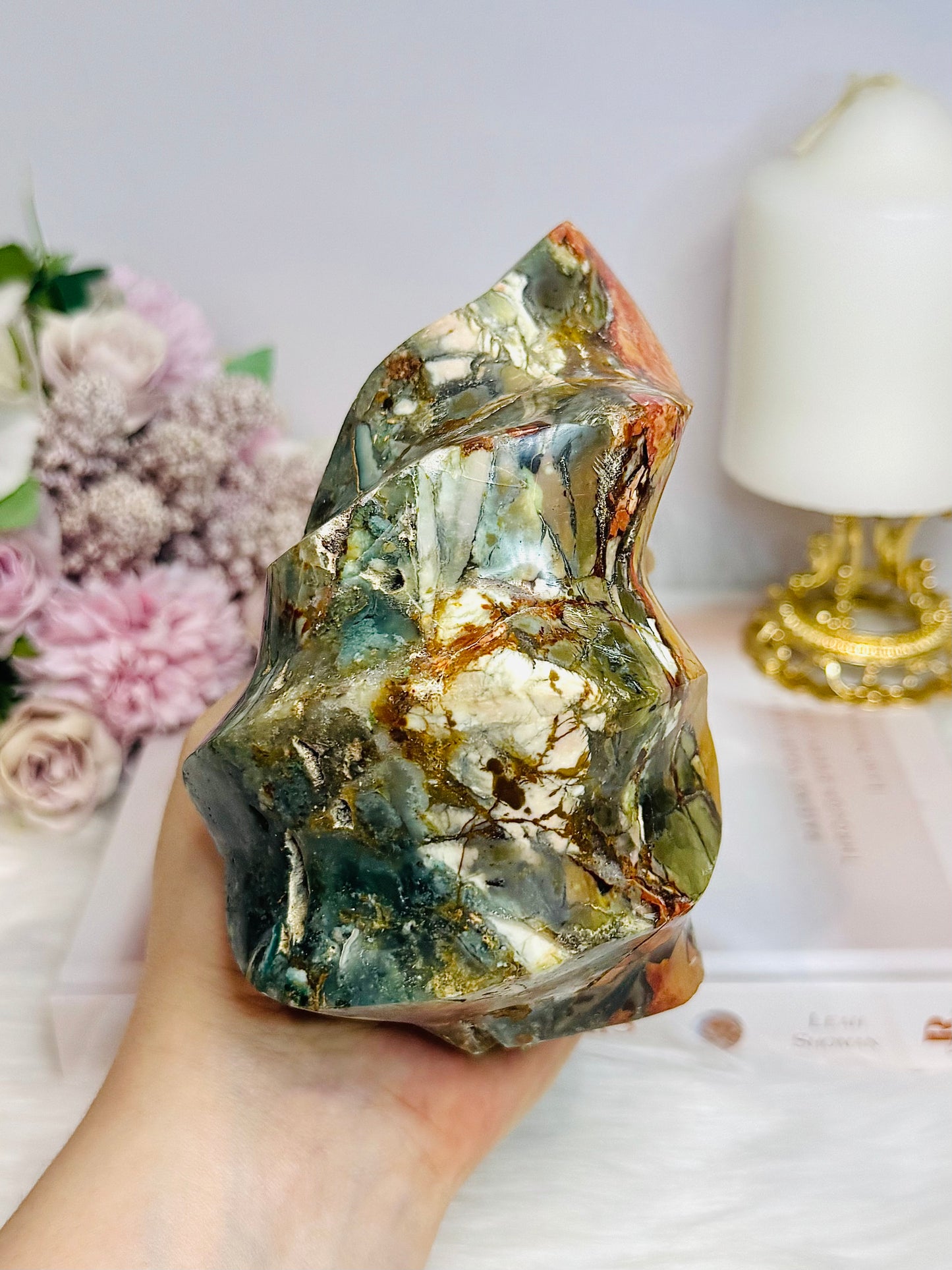 High Grade Ocean Jasper Carved Flame 13cm 1.1KG