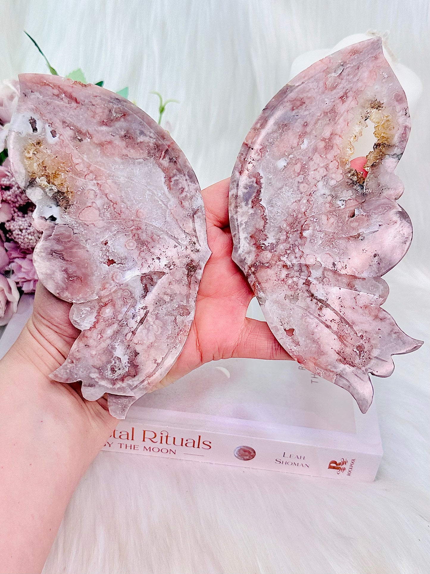 CLASSY & ABSOLUTELY FABULOUS Druzy Pink Amethyst Butterfly Wings 25cm Tall (Inc Stand) On Gold Stand