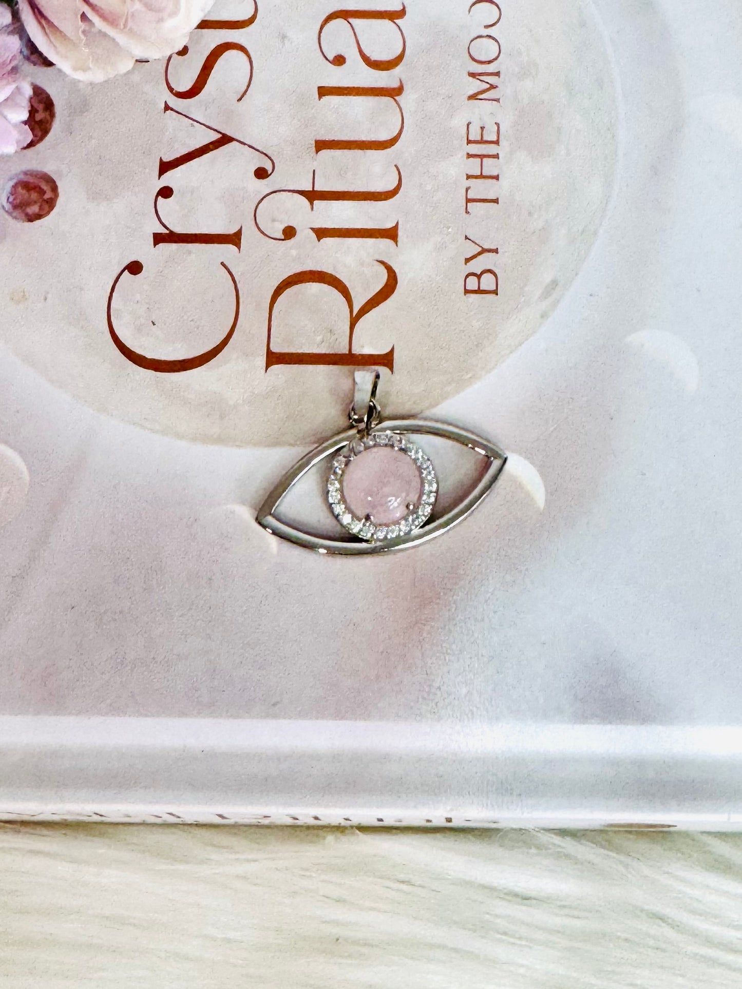 Beautiful Rose Quartz Evil Eye Pendant In Gift Bag