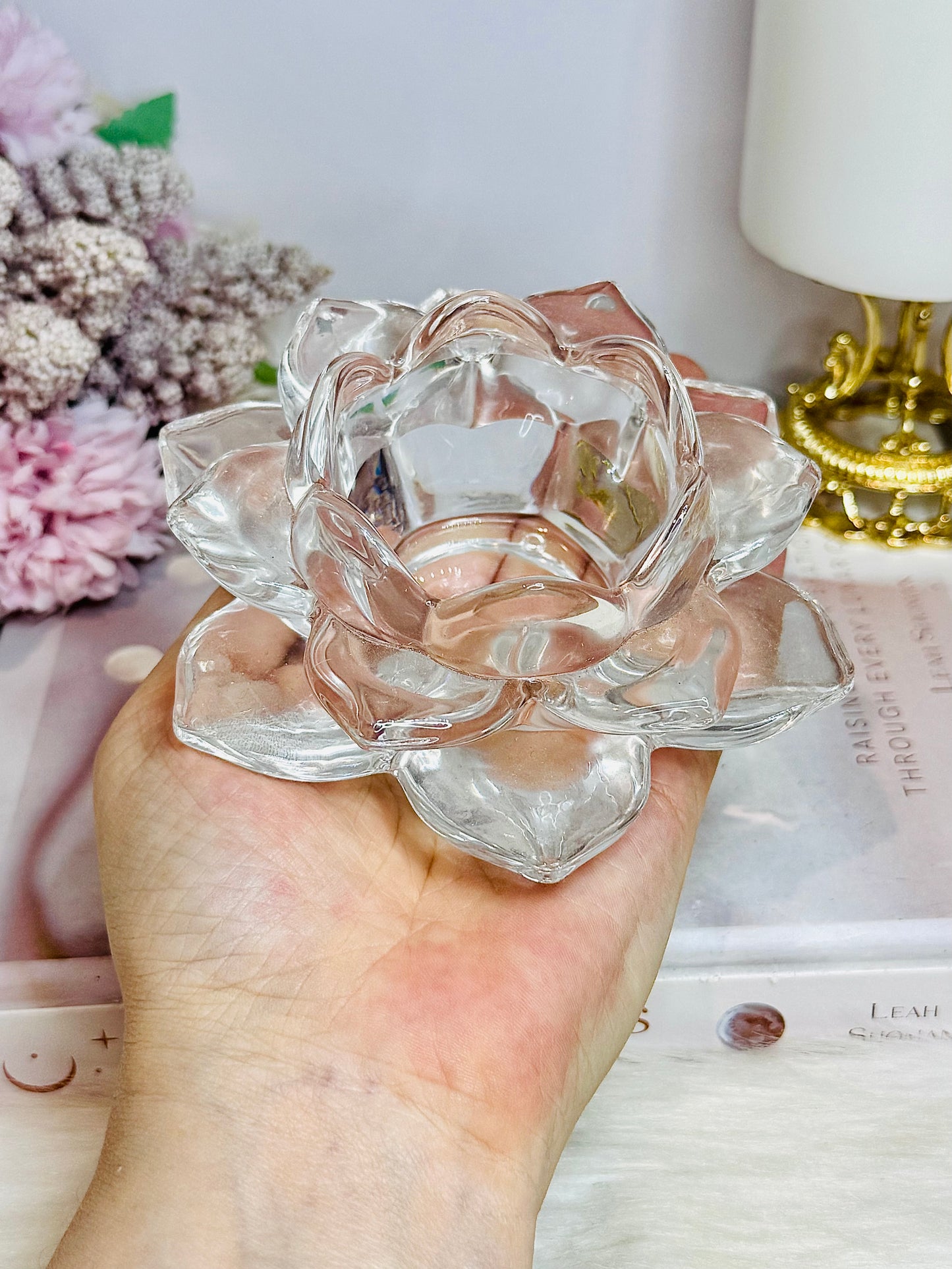 Large Pink Amethyst Sphere on Glass Lotus Stand 780g