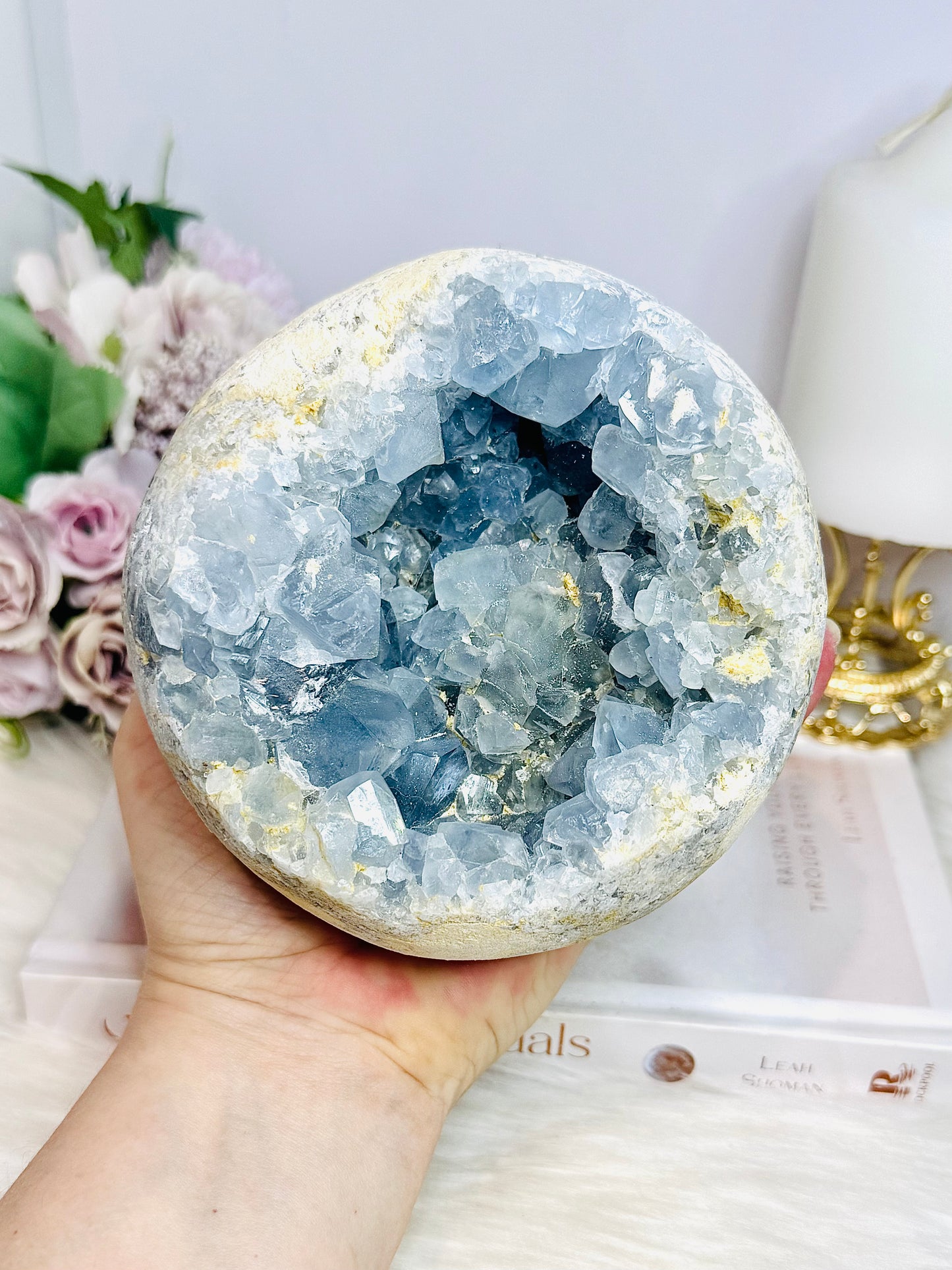 Huge Natural Blue Celestite Cluster Sphere on Stand 12cm 1.9KG