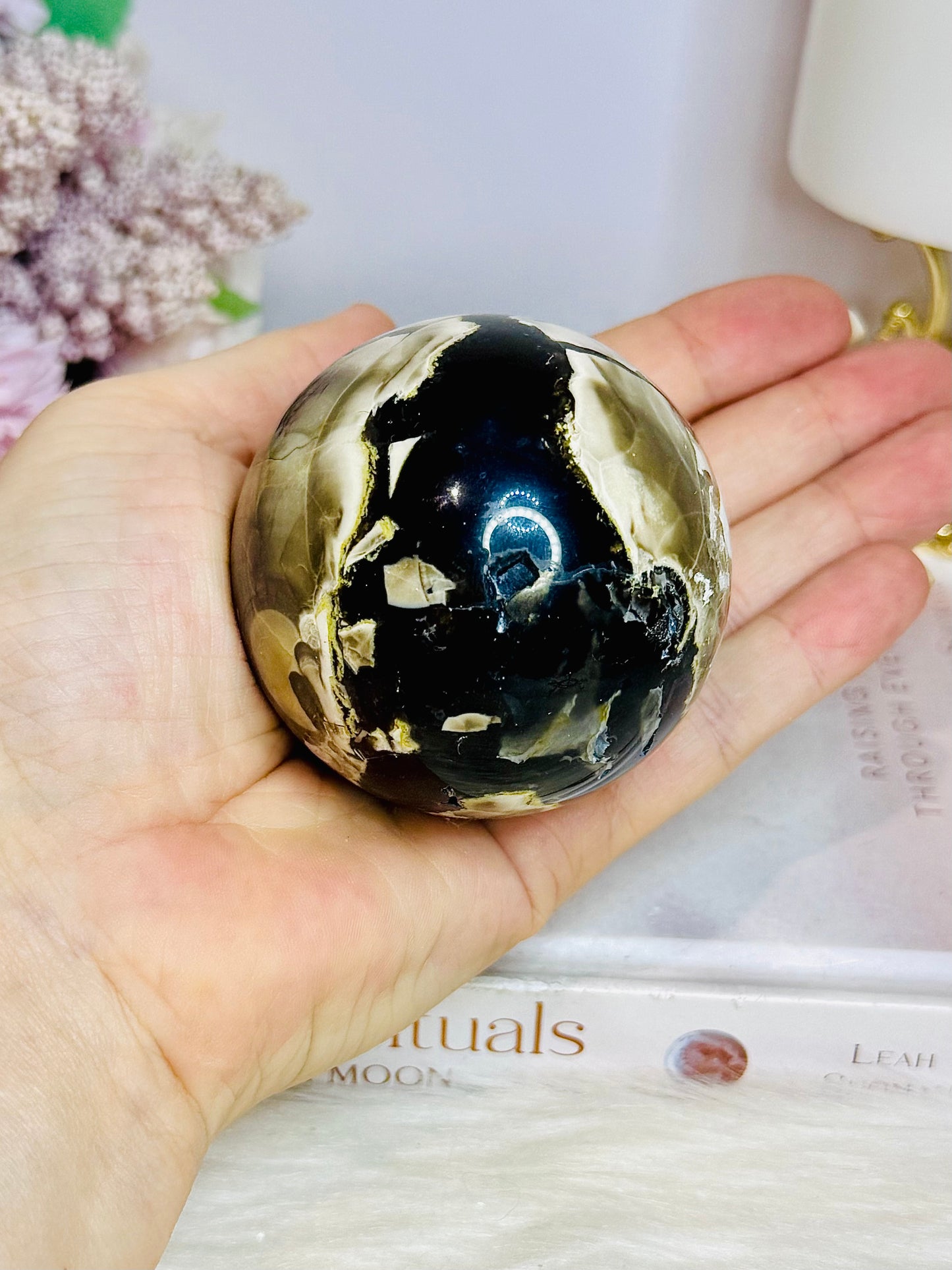 Natural Volcano Agate Druzy Sphere UV Reactive On Stand 297grams