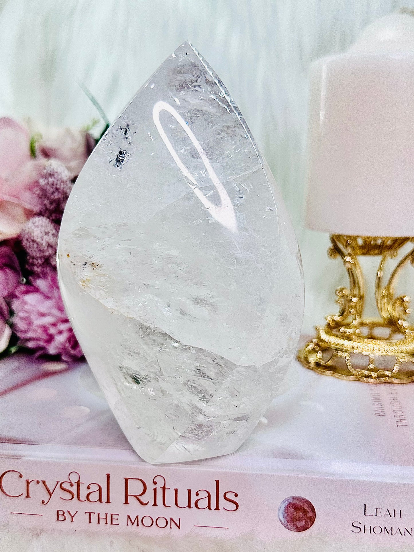 The Most Absolutely Stunning High Grade Large Clear Quartz Carved Flame | Freeform with Rainbows From Brazil 677grams