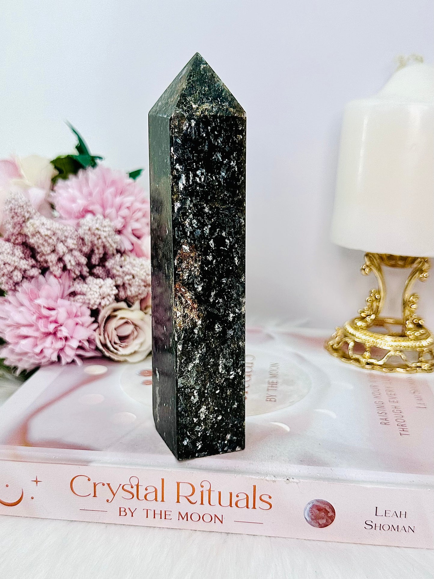 Sparkling Gorgeous Black Mica Tower 15cm Tall 348grams