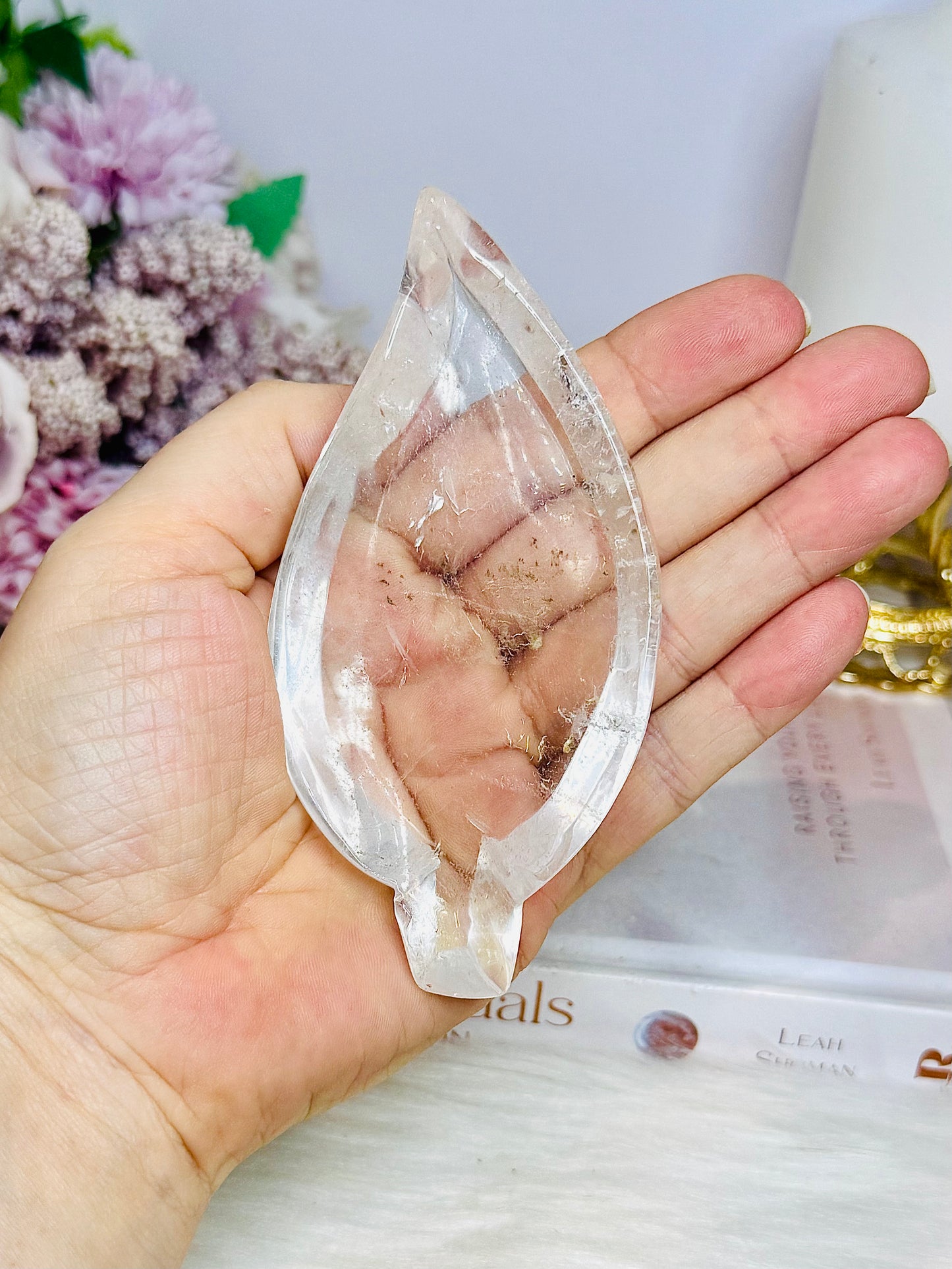 Clear Quartz Leaf Bowl 11cm