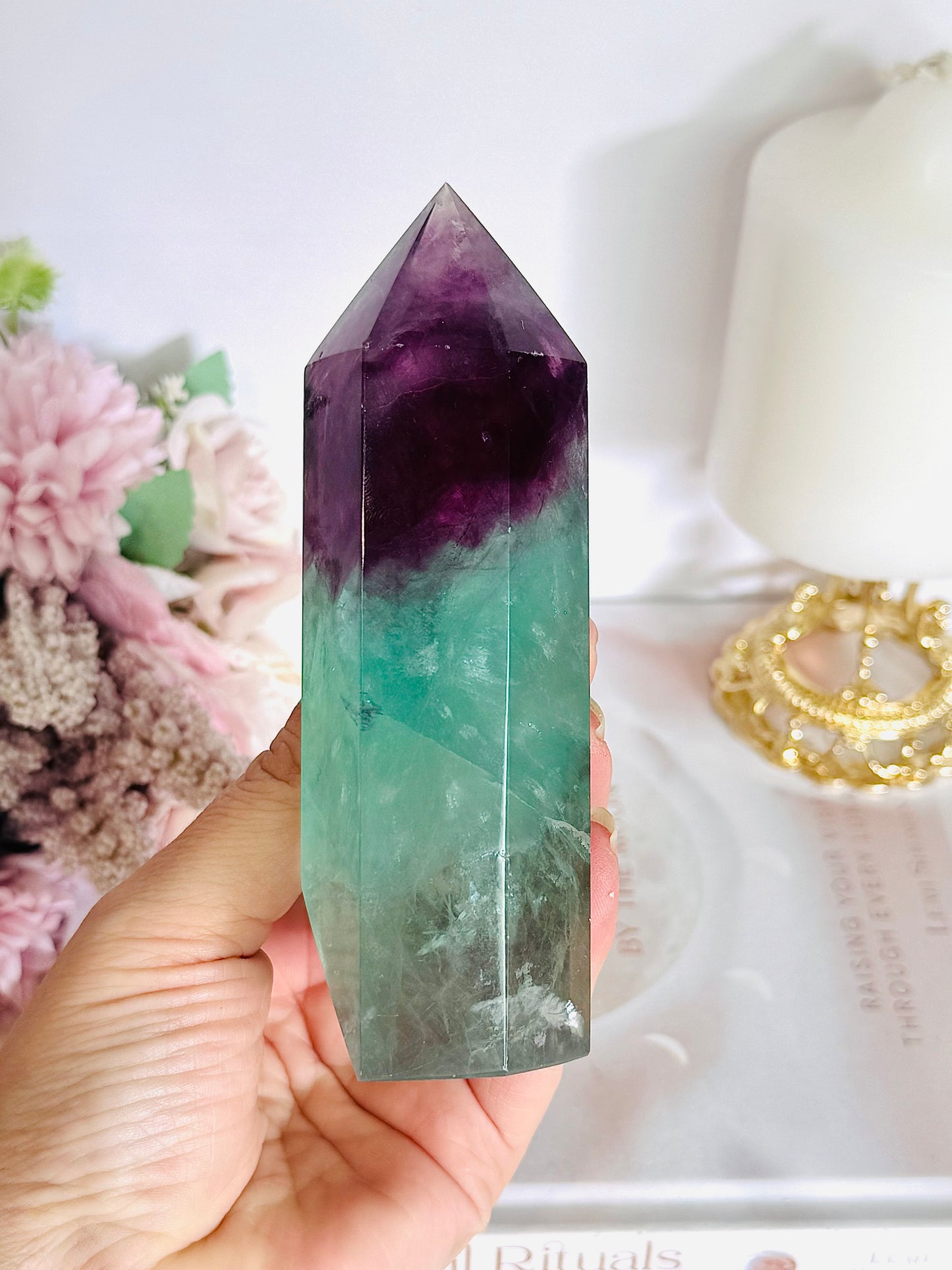 Stunning High Grade Watermelon Fluorite Chunky Tower with Rainbows 13cm