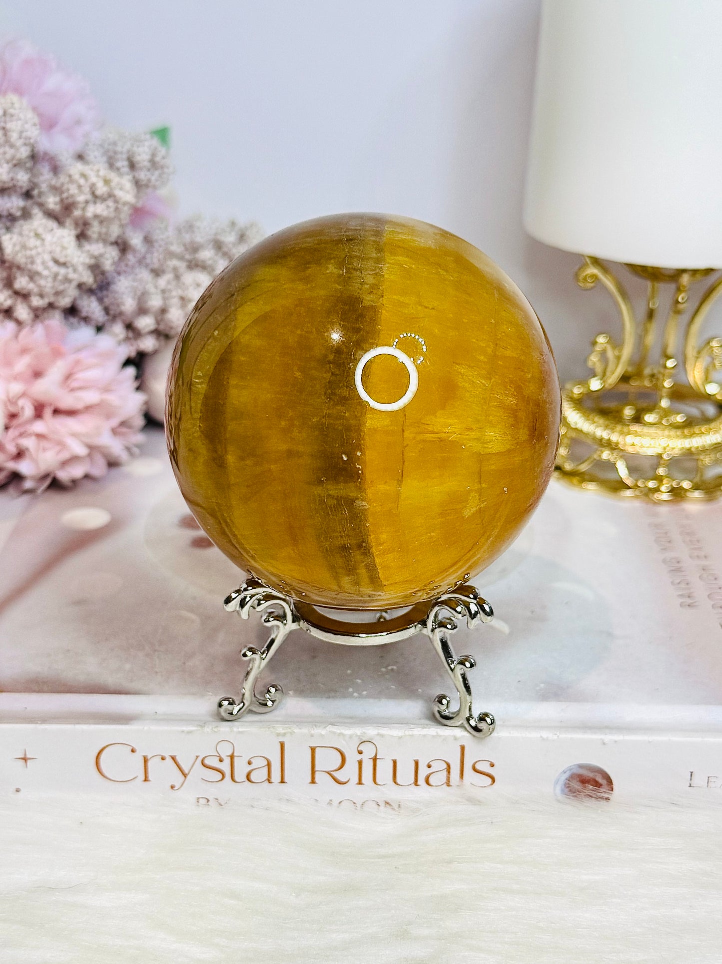 Large Yellow Fluorite Sphere on Stand 635g