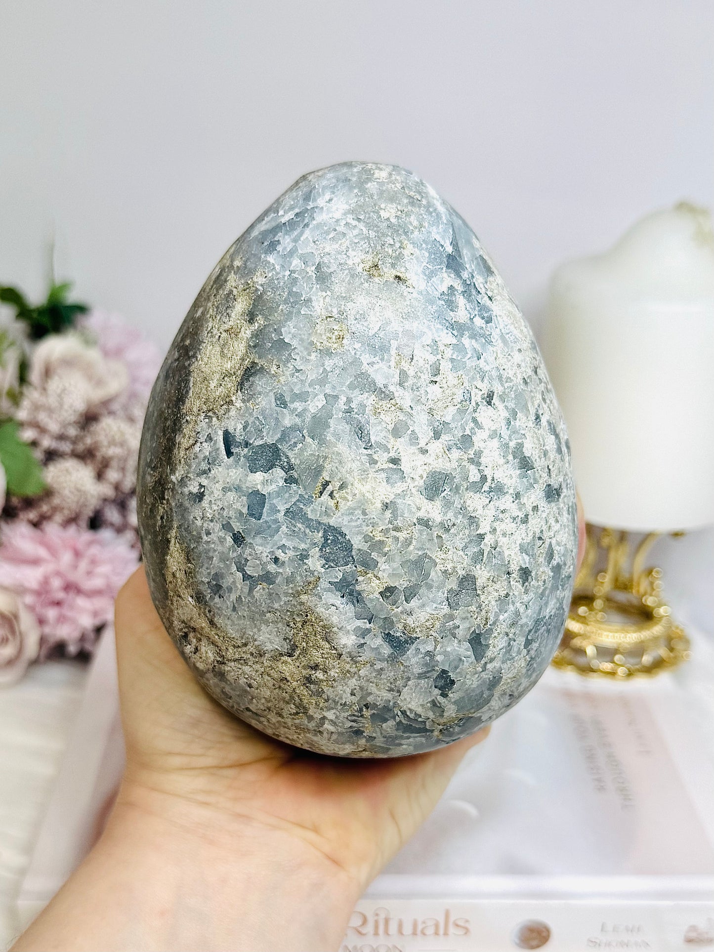Huge Deep Blue Celestite Cluster Egg On Stand 1.8KG