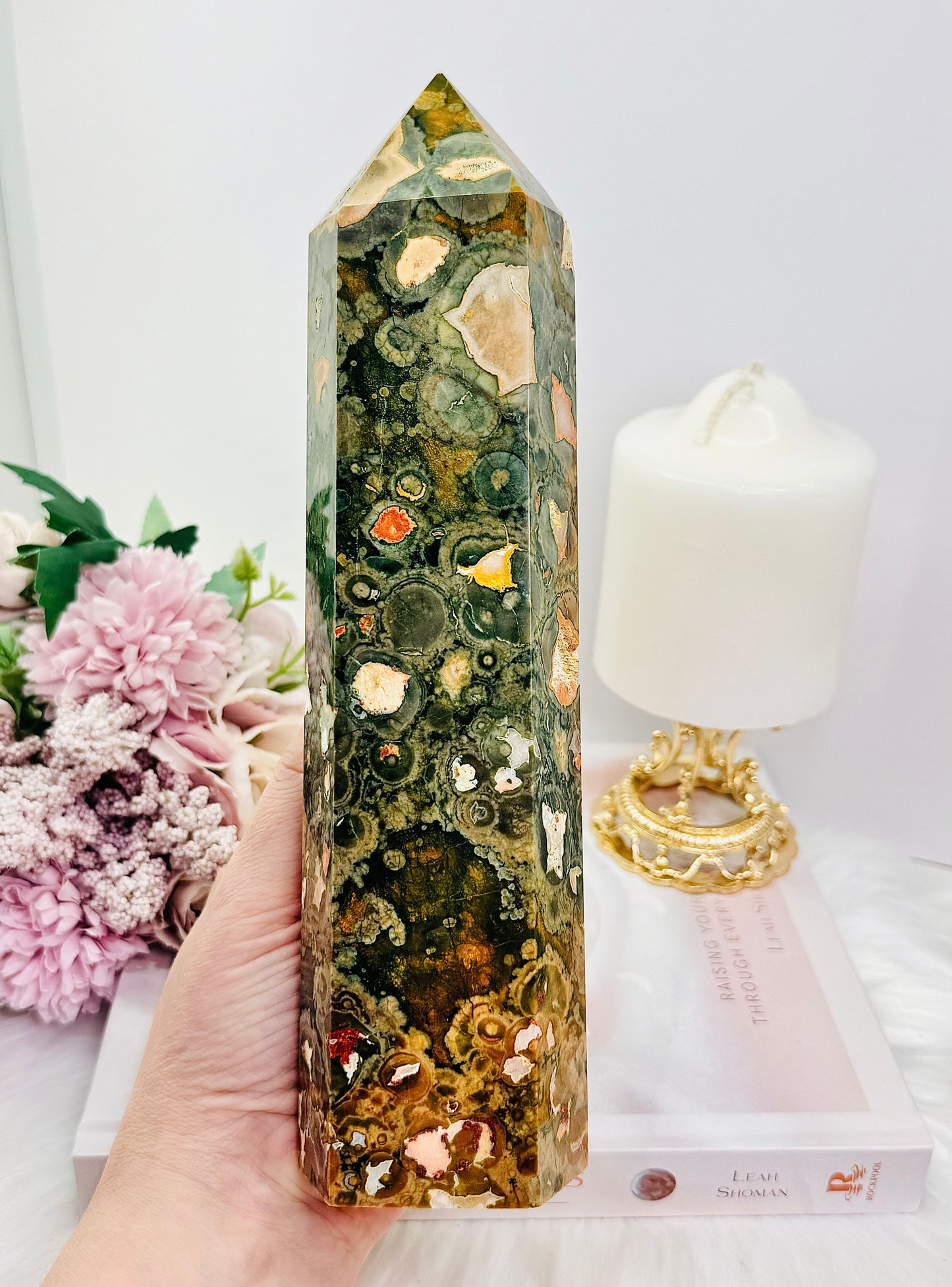 The Most Stunning Huge Druzy Rainforest Jasper Tower with Amazing Colours 24cm 1.09KG