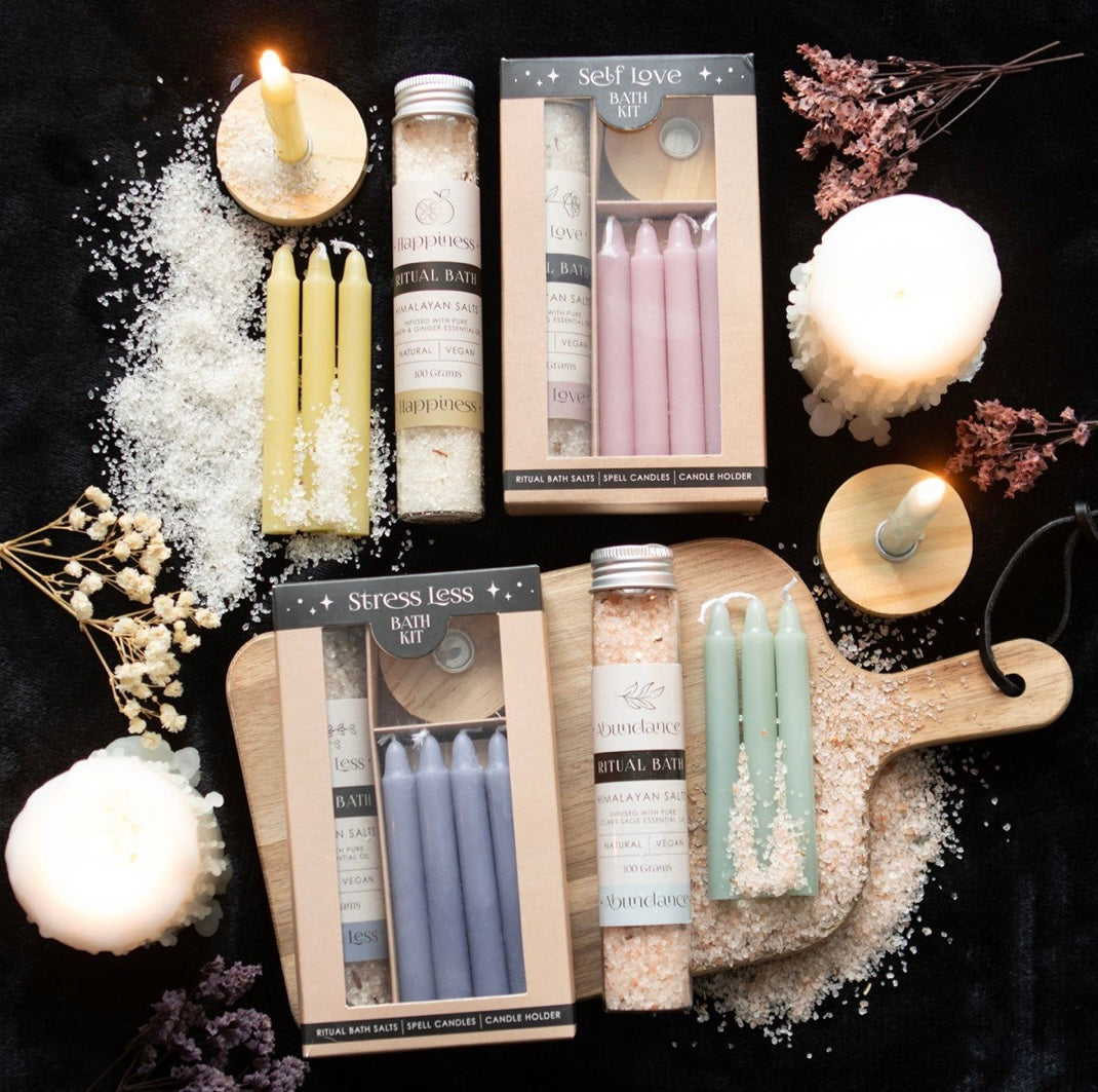 ABUNDANCE BATH KIT ~ Baths Salts, Candles & Holder