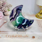 High Grade Rainbow Fluorite Moon On Stand 8.5cm