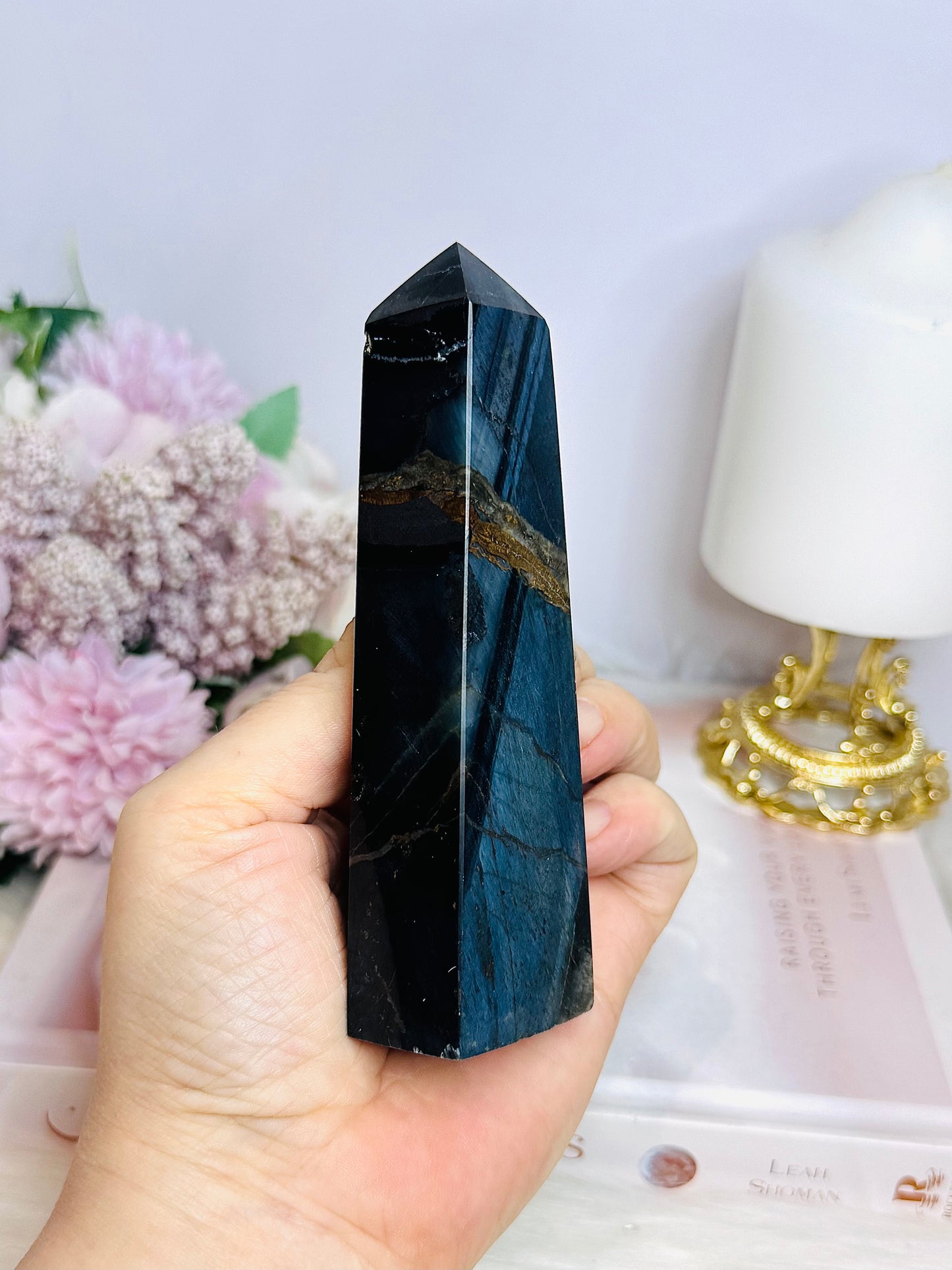 Rare Blue Tigers Eye Tower 12cm