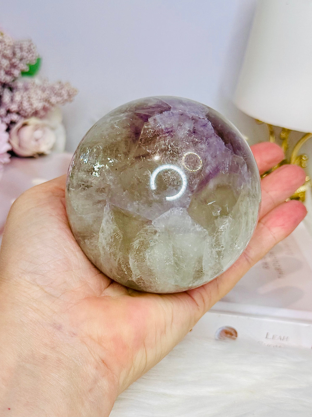 Large High Grade Agate Sphere with Rainbows on Stand 733g