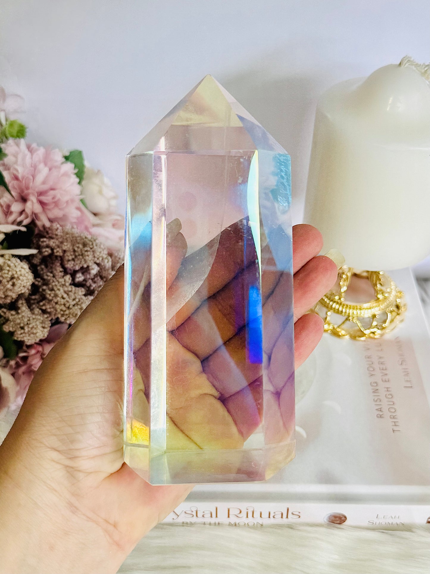 Chunky Angel Aura Glass Tower 15cm