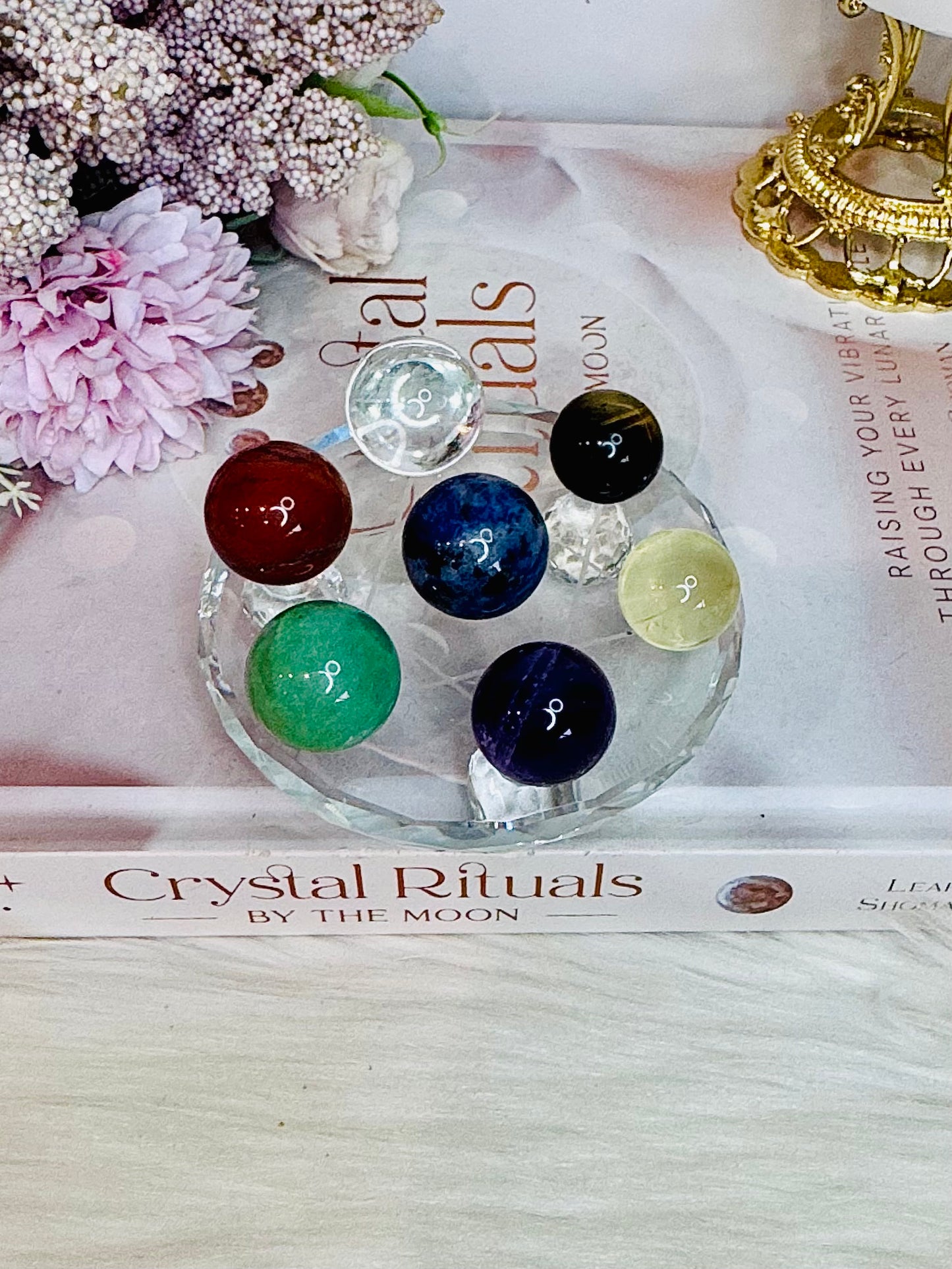 Set of Chakra Spheres on Glass Stand 8cm