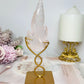Rose Quartz Flame on Gold Stand 18cm