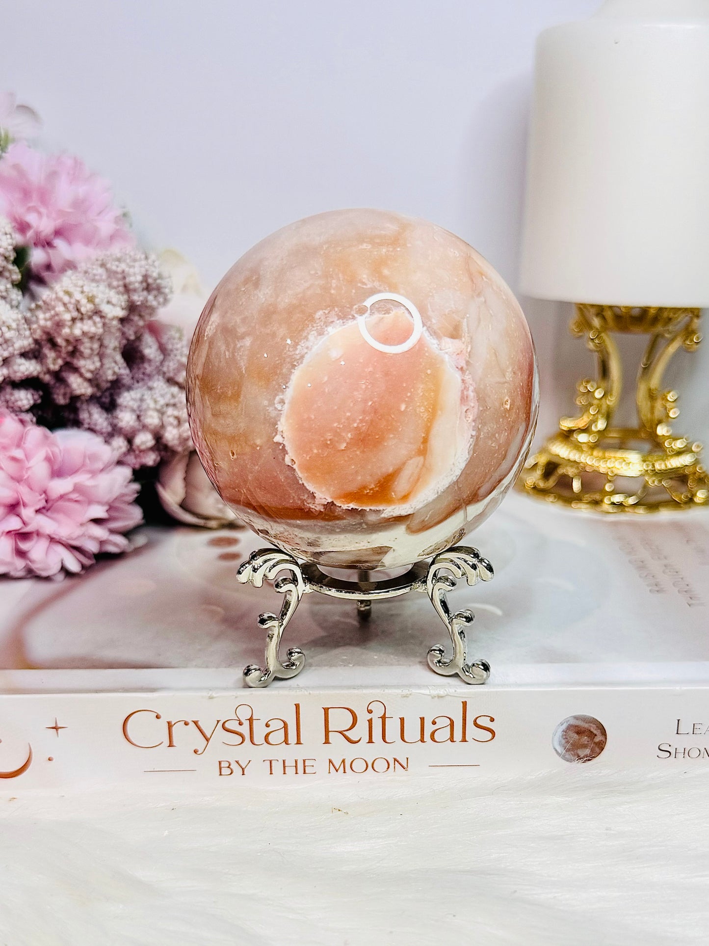 Unique & Amazing Large 443gram Pink Druzy Agate Sphere On Stand