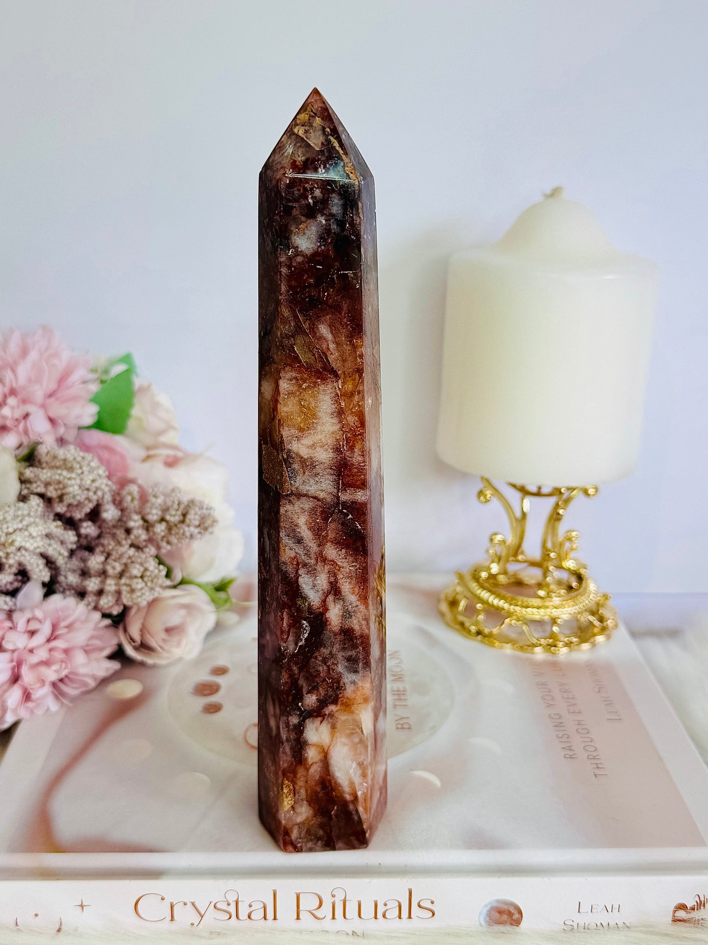 Gorgeous Tall 19cm Red Fire Quartz Tower with Hematite Inclusions