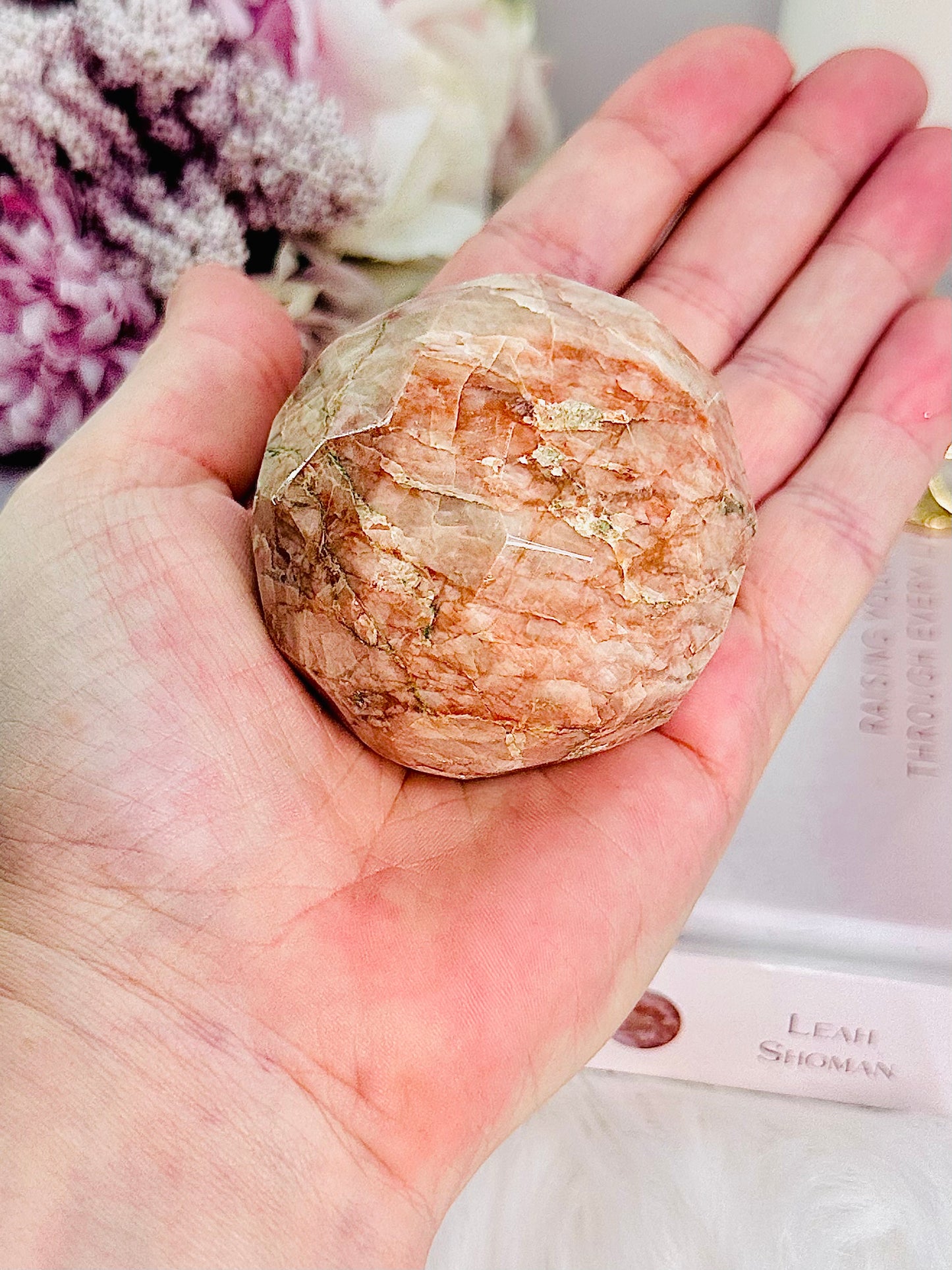 Stunning & Unique Large 221gram Faceted Peach Moonstone Sphere