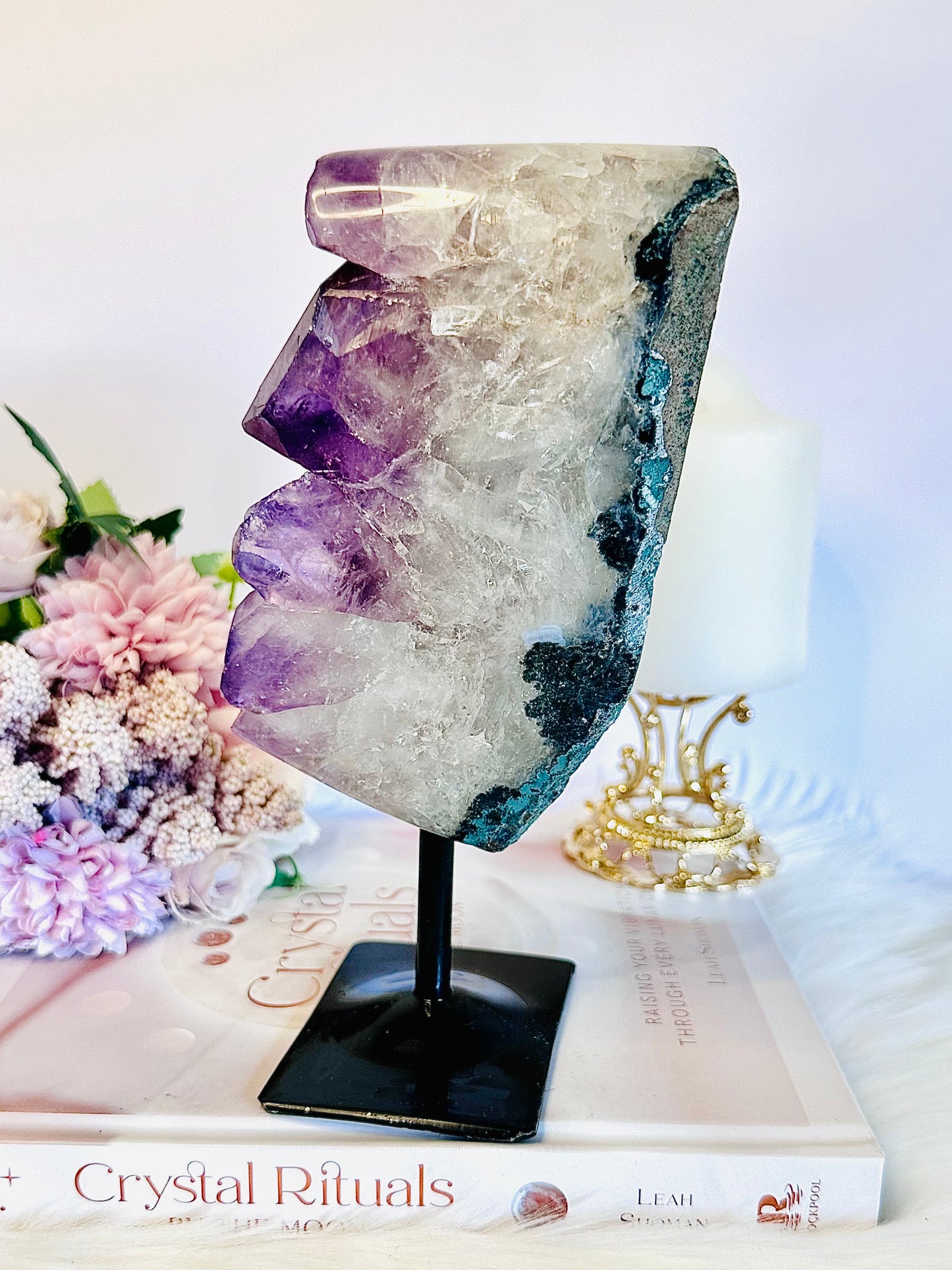 Wow!!! Huge 21cm 1.38KG Amethyst Freeform With Large Amazing Points On Black Stand From Brazil