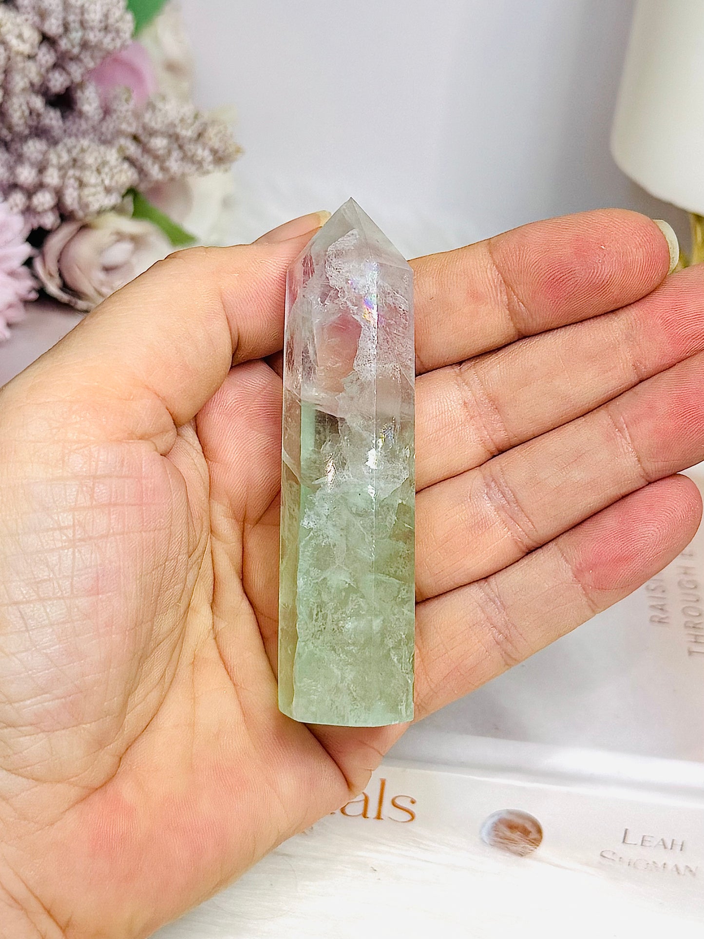 High Grade Watermelon Fluorite Tower with Rainbows 8cm