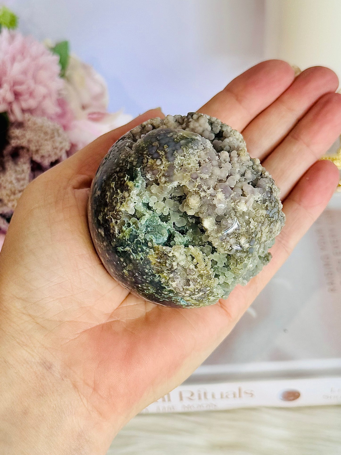 Gorgeous Natural Large Grape Agate Sphere 314grams On Stand