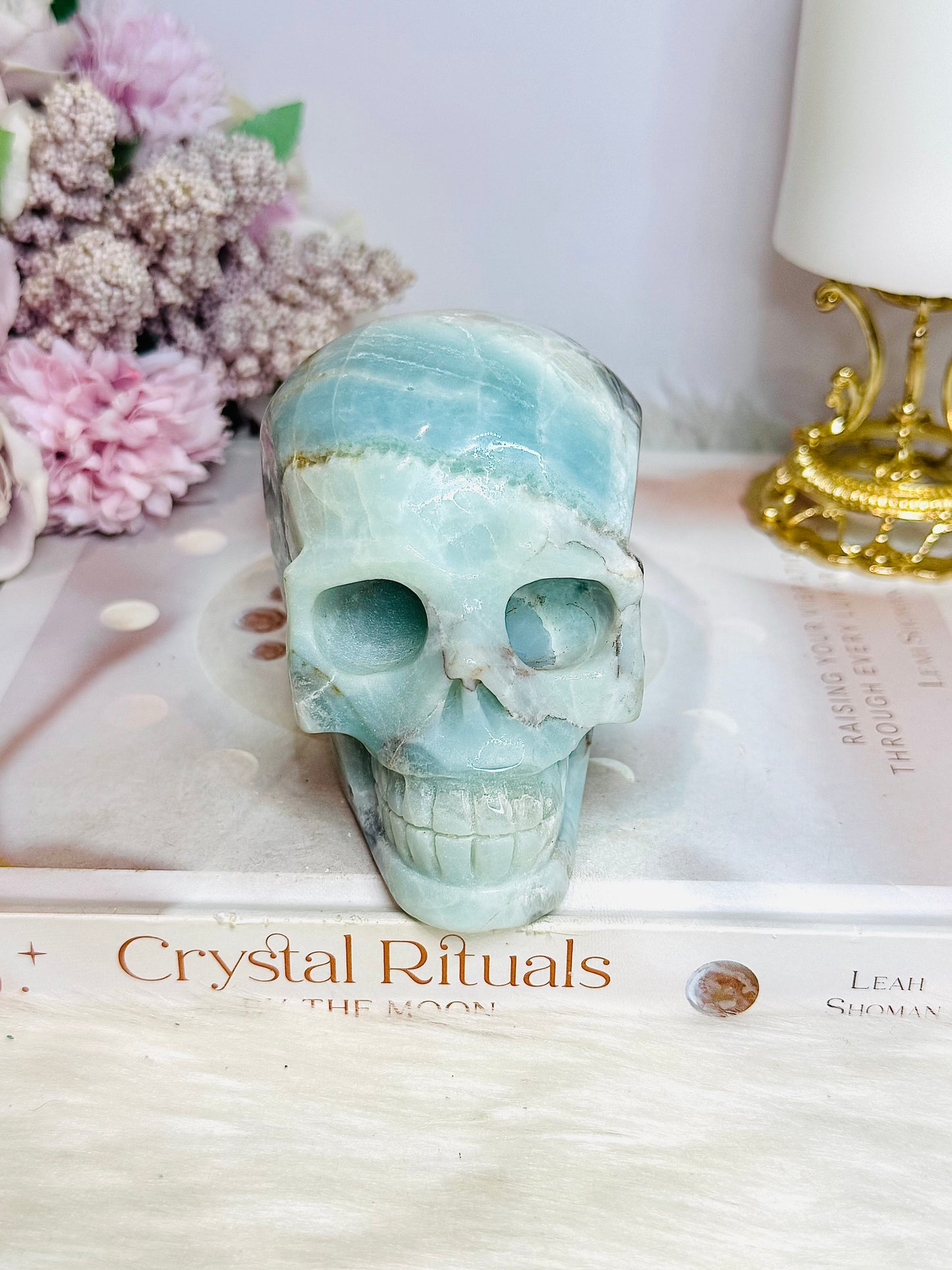 Caribbean Calcite Carved Large Skull 9cm 674g