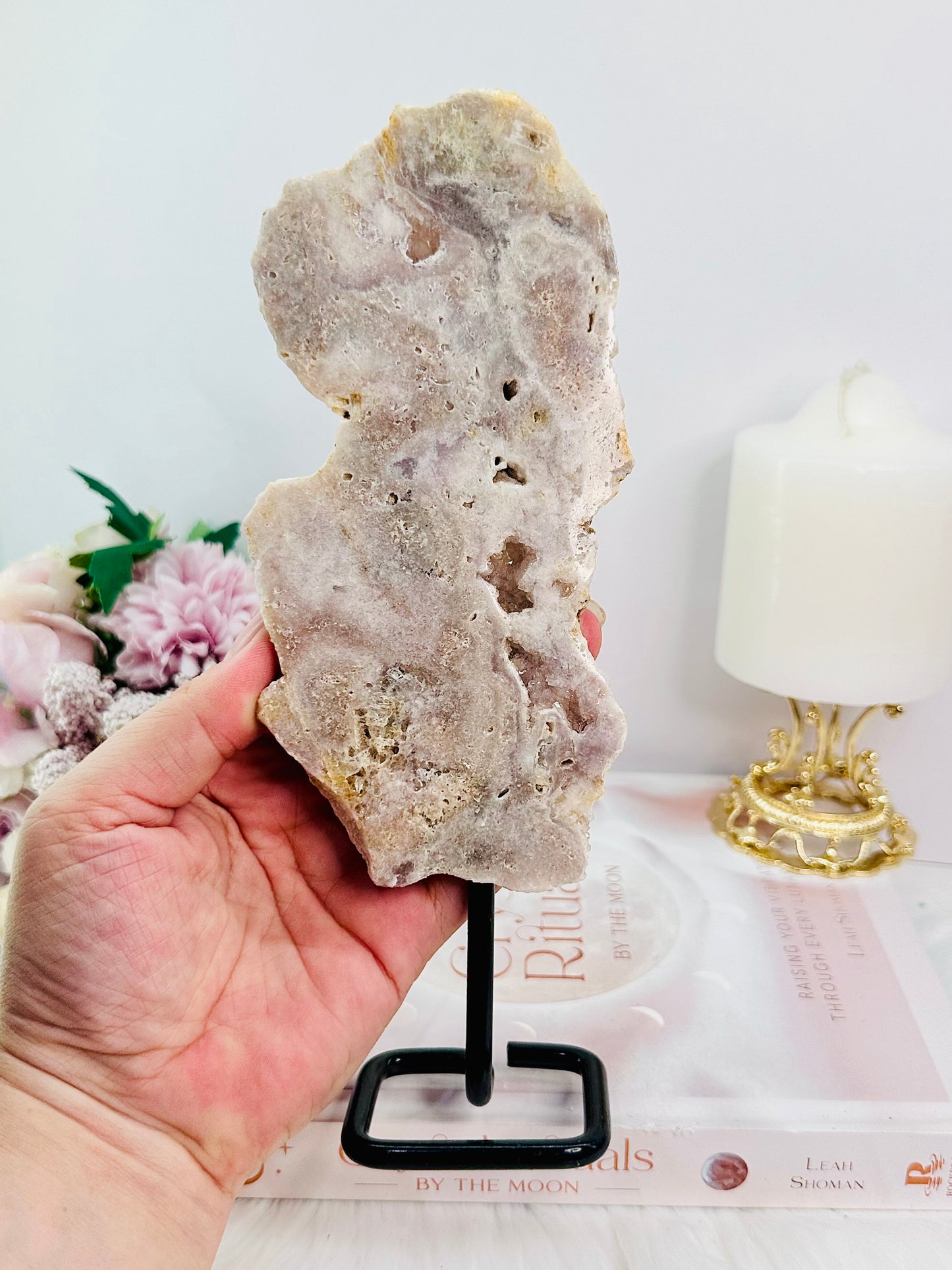Gorgeous 23.5cm Druzy Pink Amethyst Natural Slab On Stand From Brazil