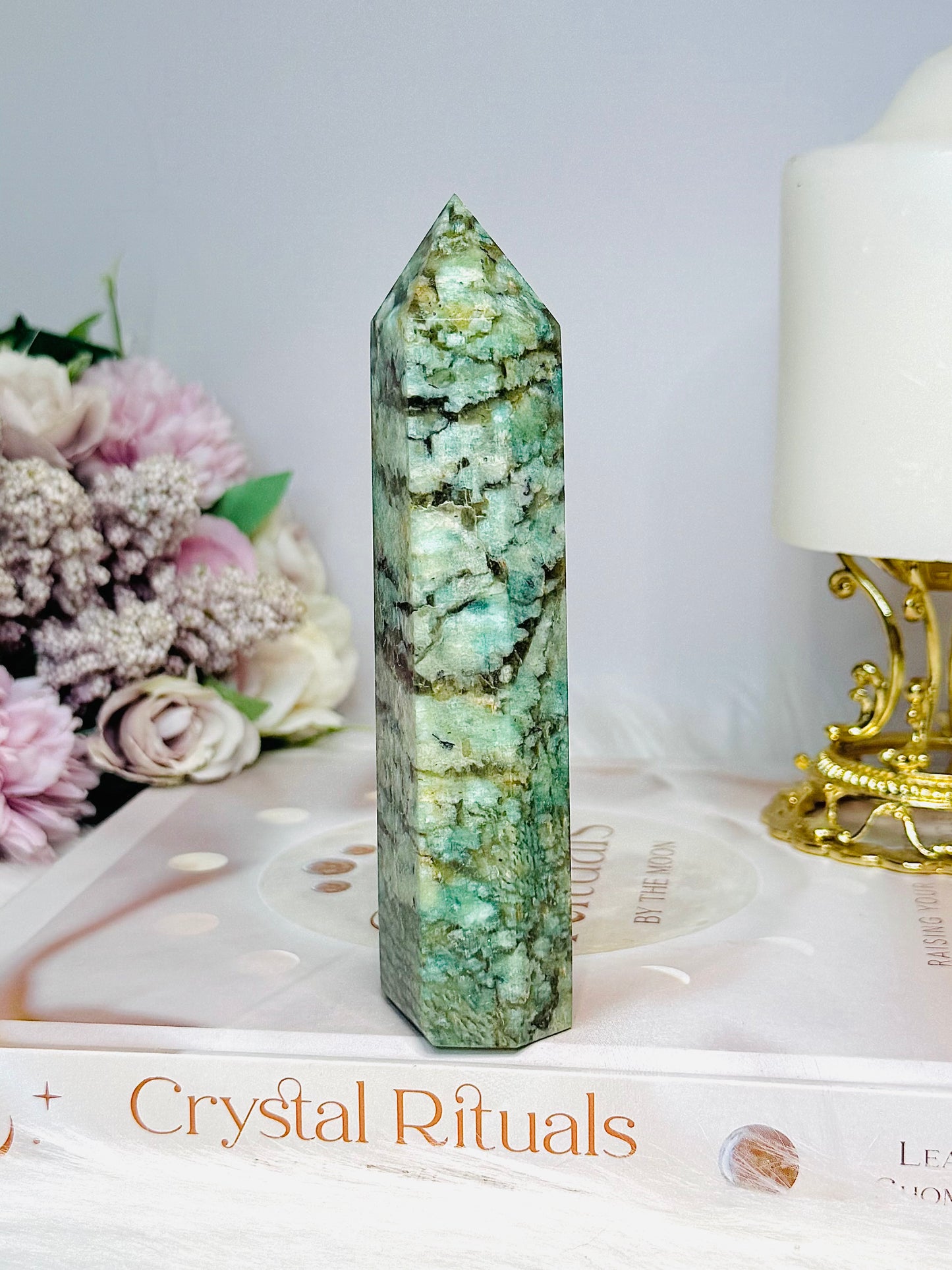 Amazonite with Smokey Quartz Tower 13cm