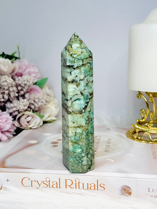 Amazonite with Smokey Quartz Tower 13cm