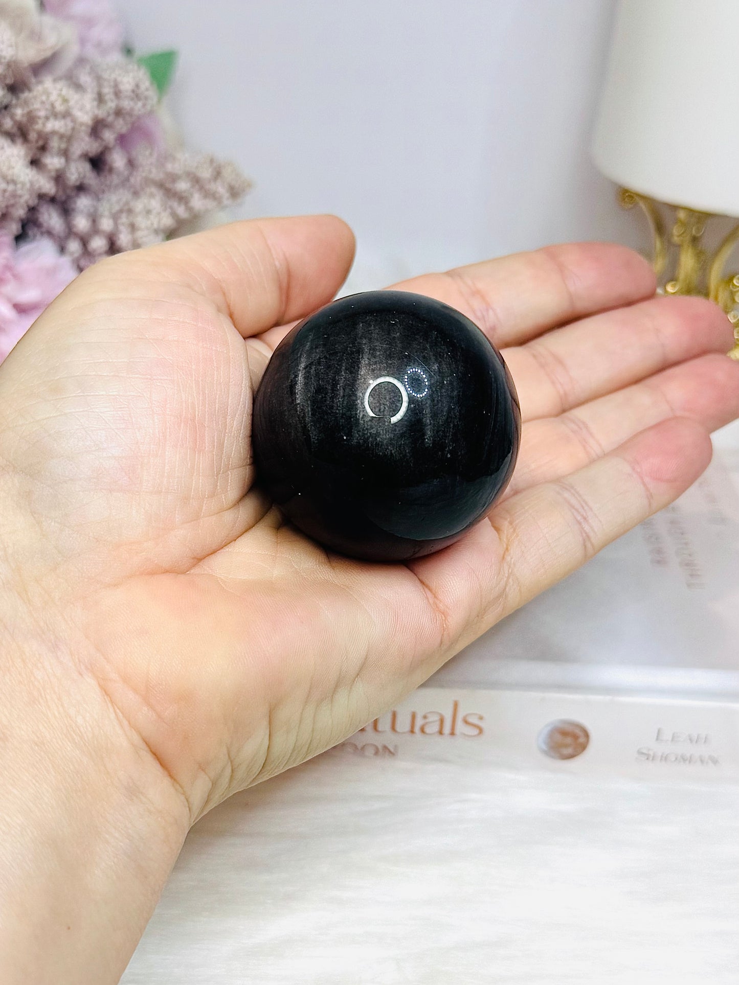 Silver Sheen Obsidian Sphere on Stand 109g