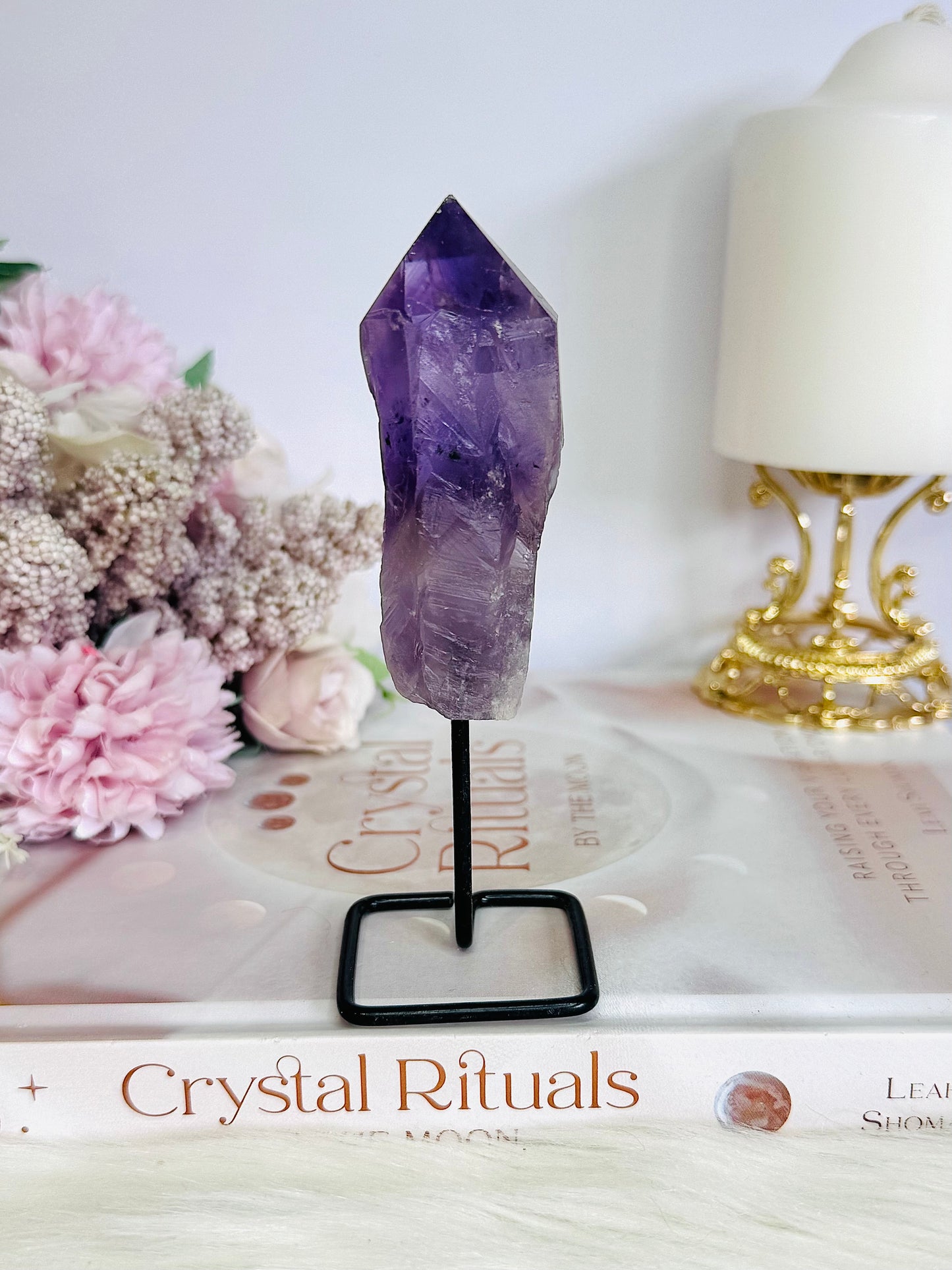 Beautiful Natural Amethyst Point | Tower On Black Stand 12cm