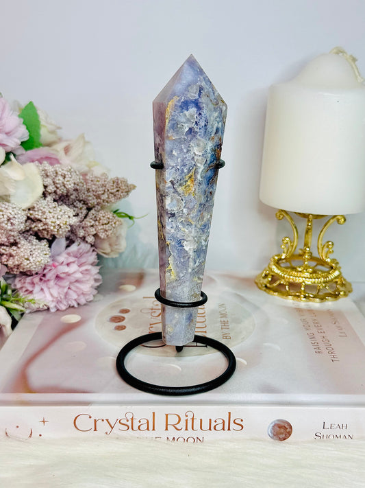 Gorgeous Blue Agate Wand | Tower on Stand 15.5cm