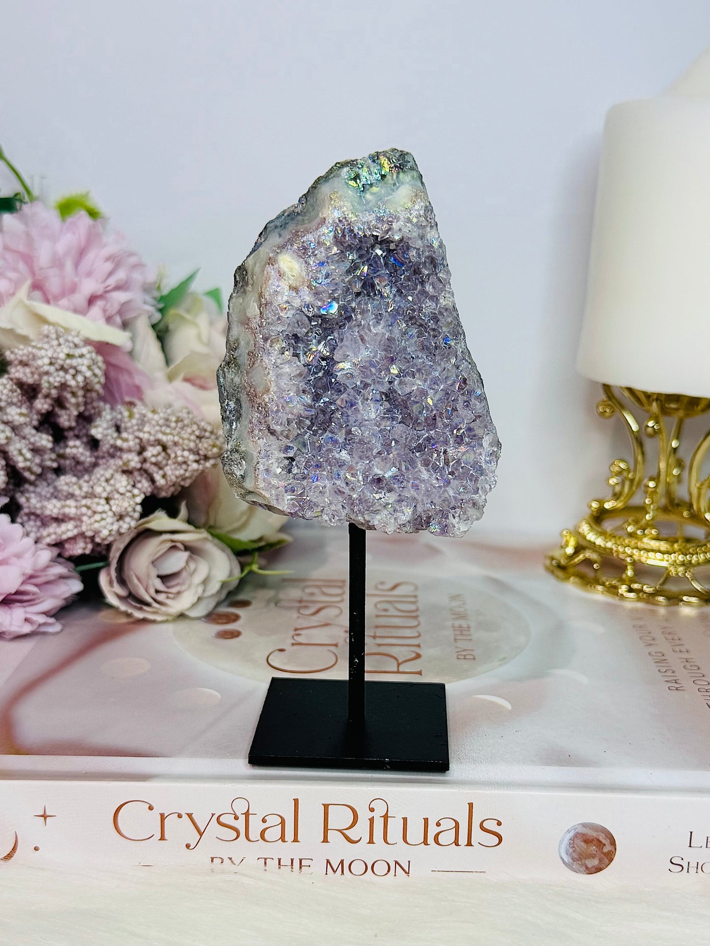 Absolutely Beautiful Angel Aura Amethyst Cluster On Stand From Brazil 12cm