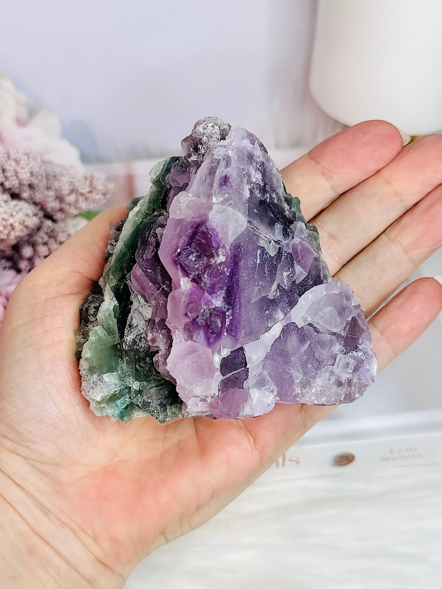 Wow!! Natural 452gram Rainbow Fluorite Specimen ~ Coloured Layers of Green & Purple Just Stunning