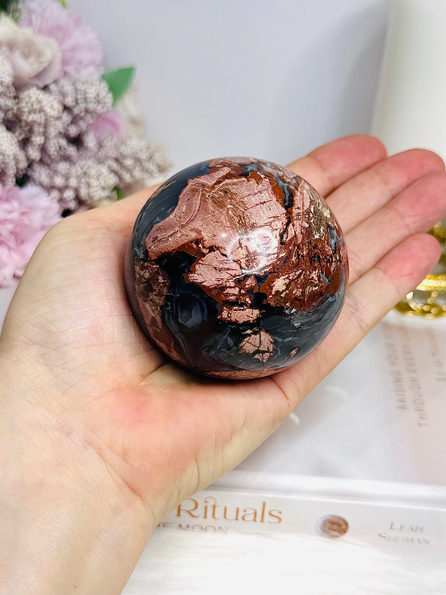 Large Football | Volcano Agate Sphere on Stand 336g