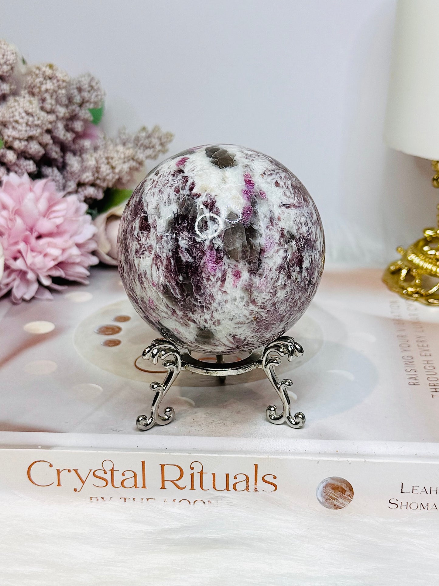Large Pink Tourmaline Sphere on Stand 400g