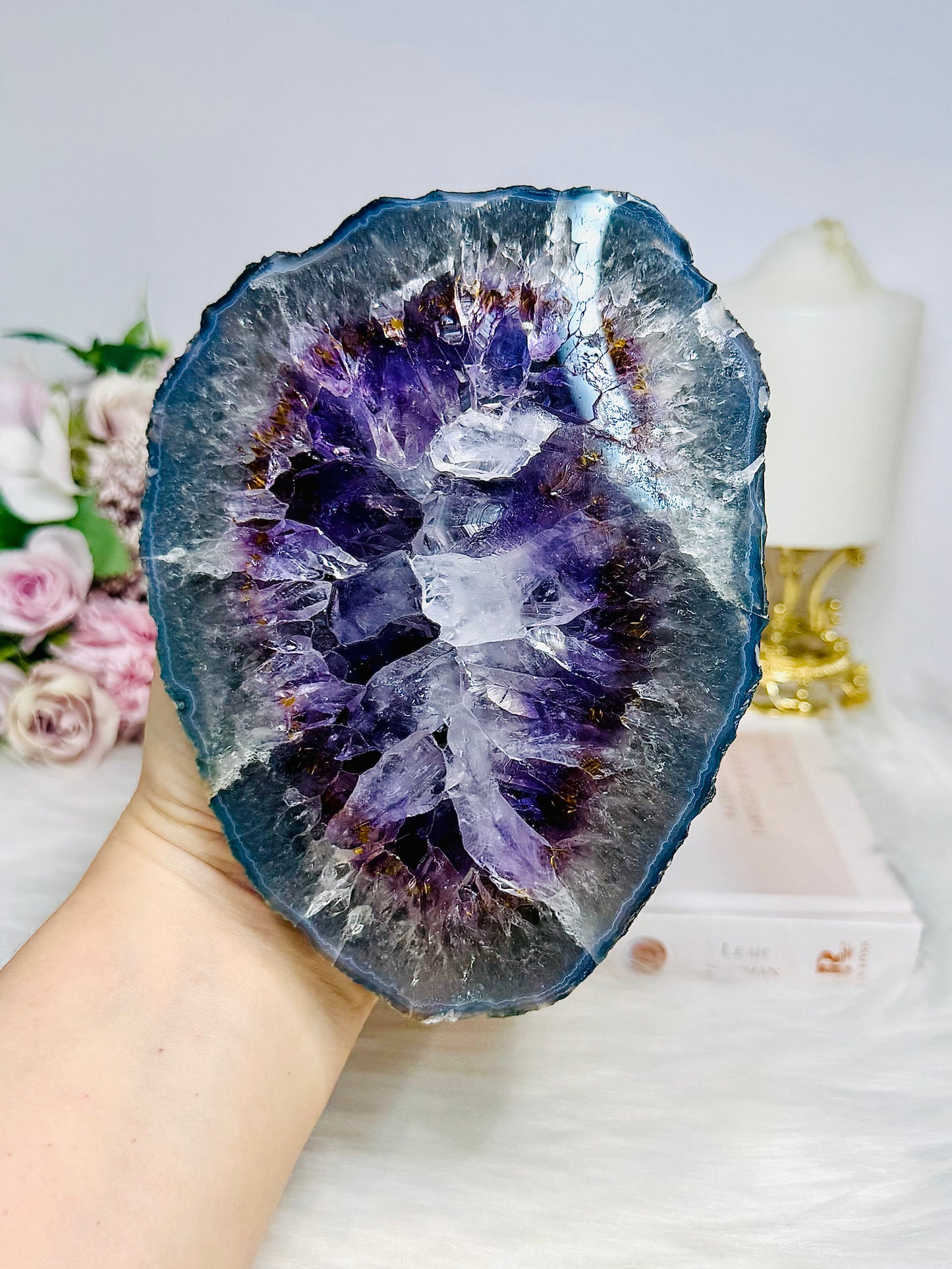 Large High Grade Amethyst Geode with Goethite Inclusions on Stand 1.6KG 20cm